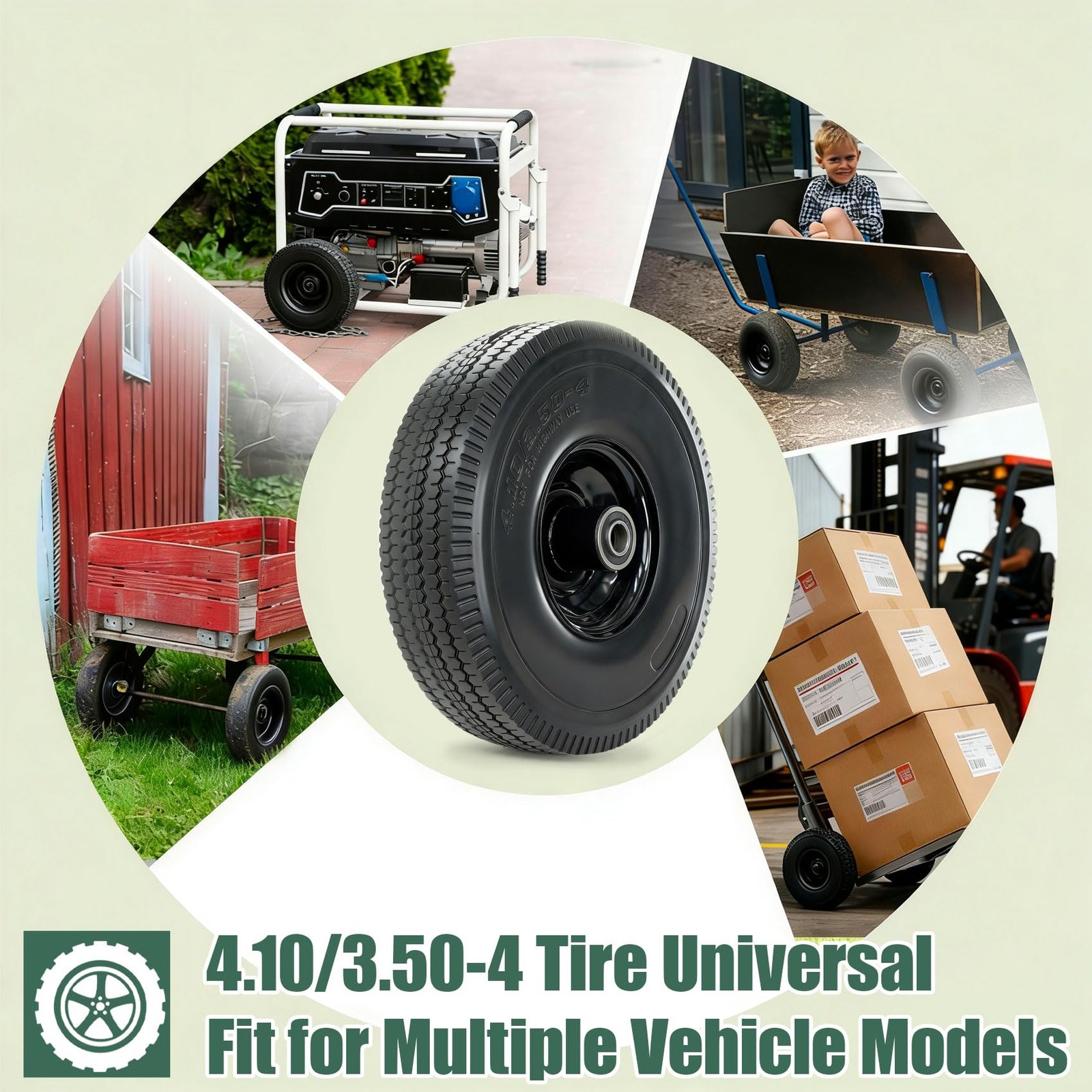 4.10/3.50-4 Tire and Wheel, 10″ Solid Tires with 5/8” Bearing, Extra 3/4”&1/2…