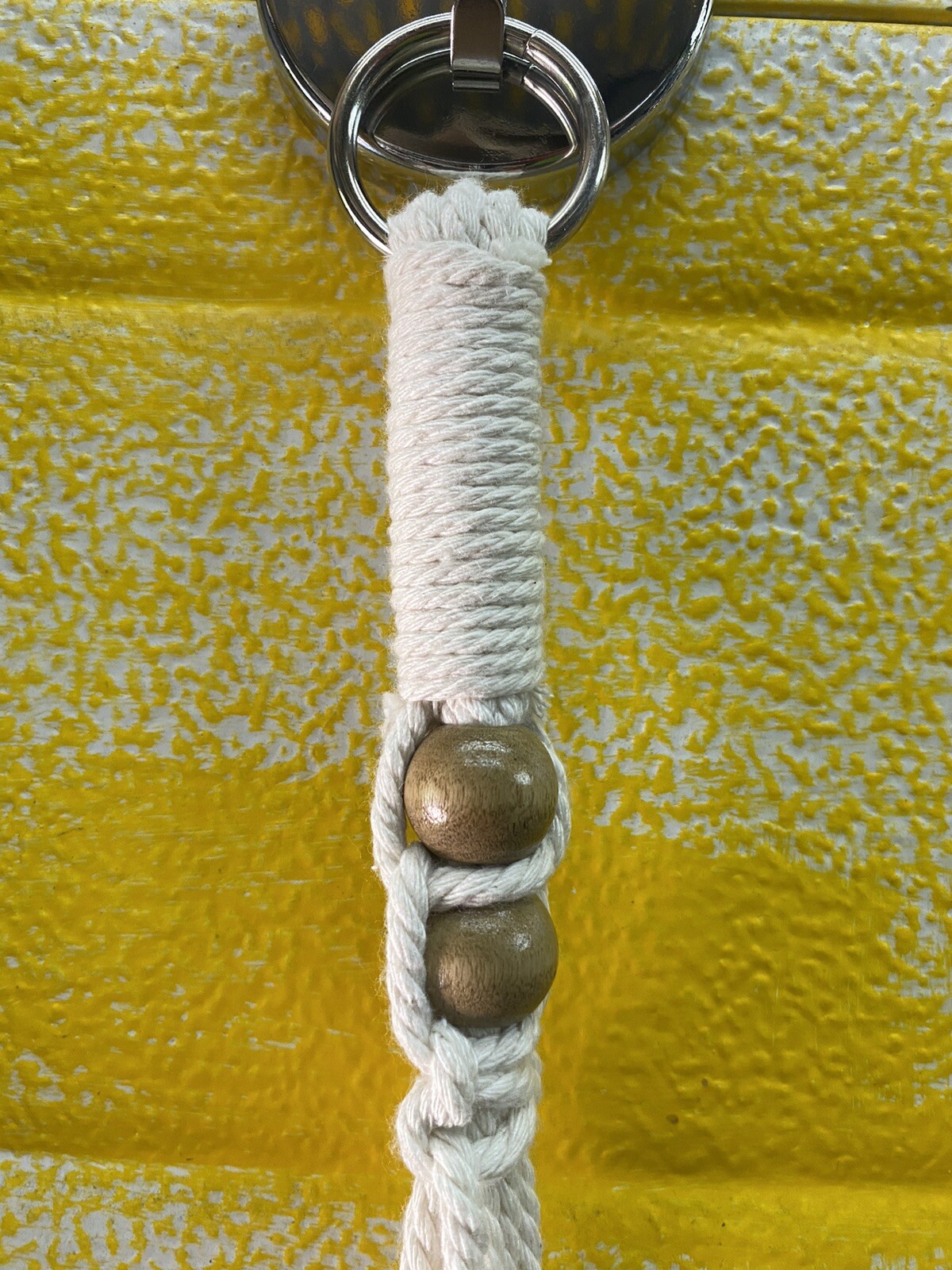 Macrame Small Neutral Plant Hanger Decor with Wooden Beads