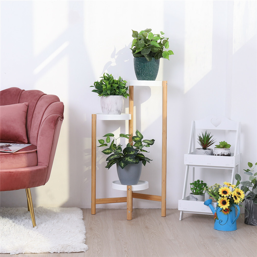 Various Bamboo Plant Stand Rack Multi Wood Shelves Bonsai Flower Display Storage