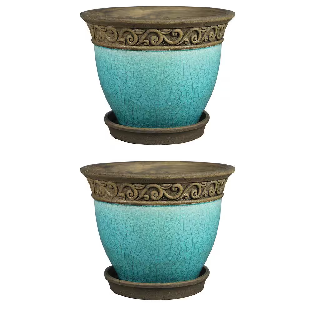Cadiz 7.87 In. L X 7.87 In. W X 6.5 In. H Blue Crackled Ceramic Planter Pot with