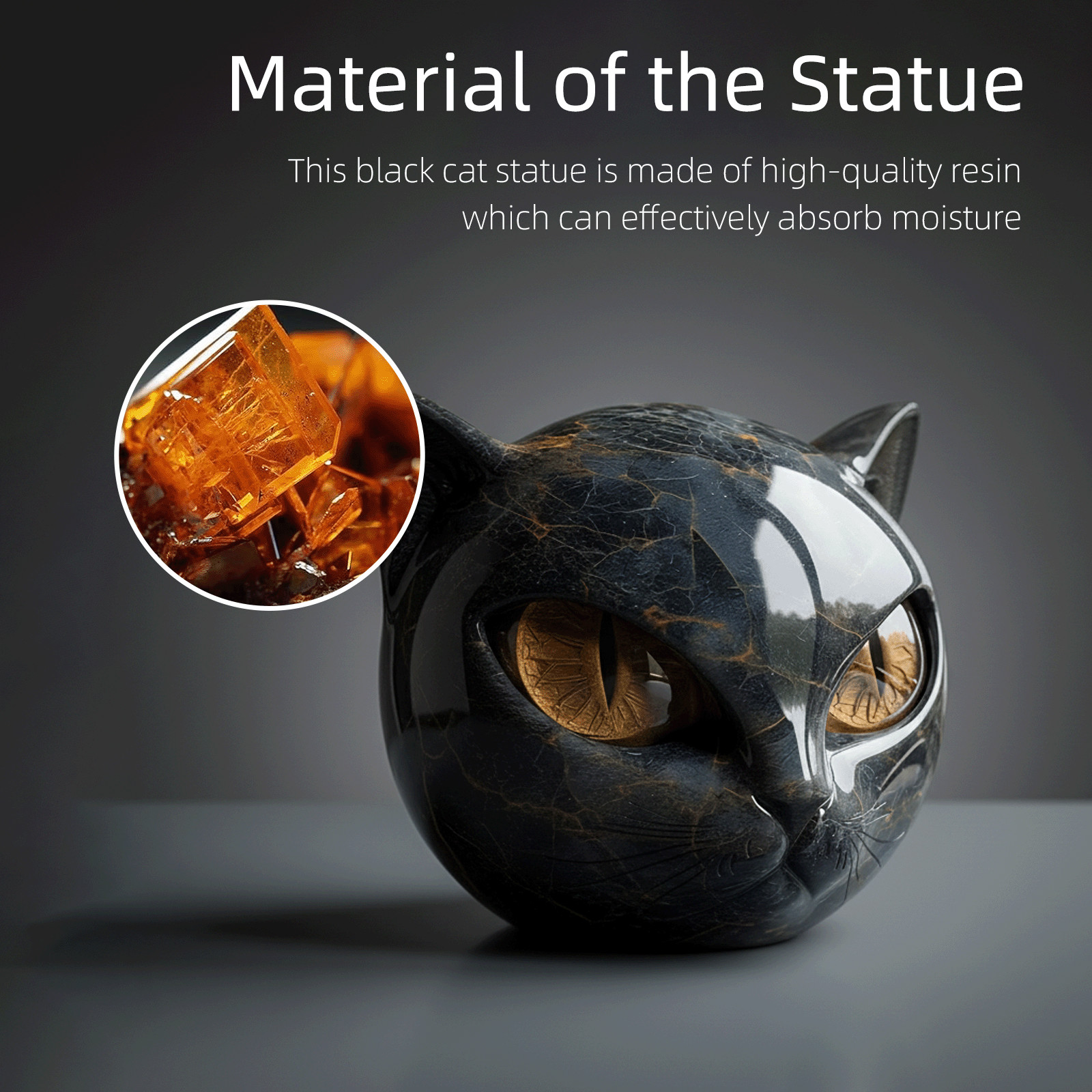 Luxury Black Cat Stone Sculpture Resin Elegant Home Decor & Gift For Cat Lovers
