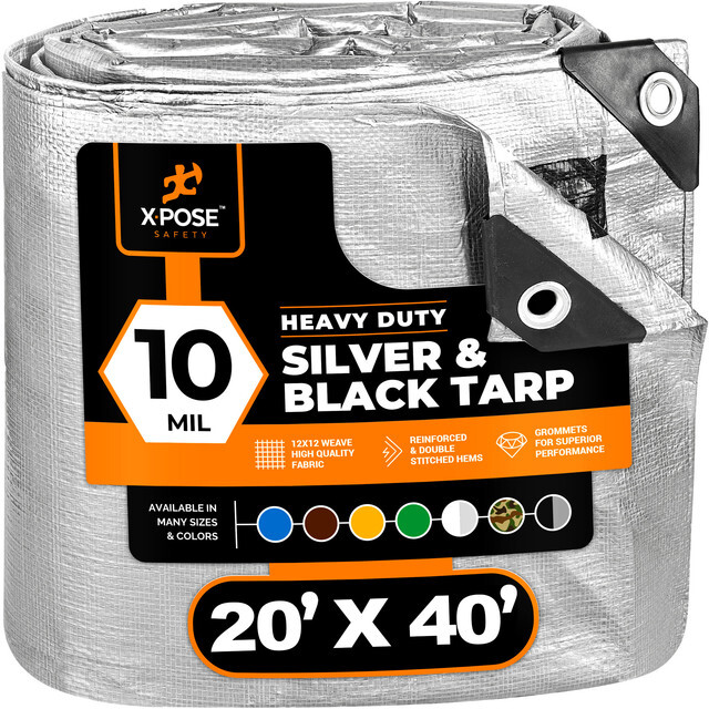 20′ x 40′ Heavy Duty Silver/Black Poly Tarp 10 mil Cover Tent RV Boat Tarpaulin