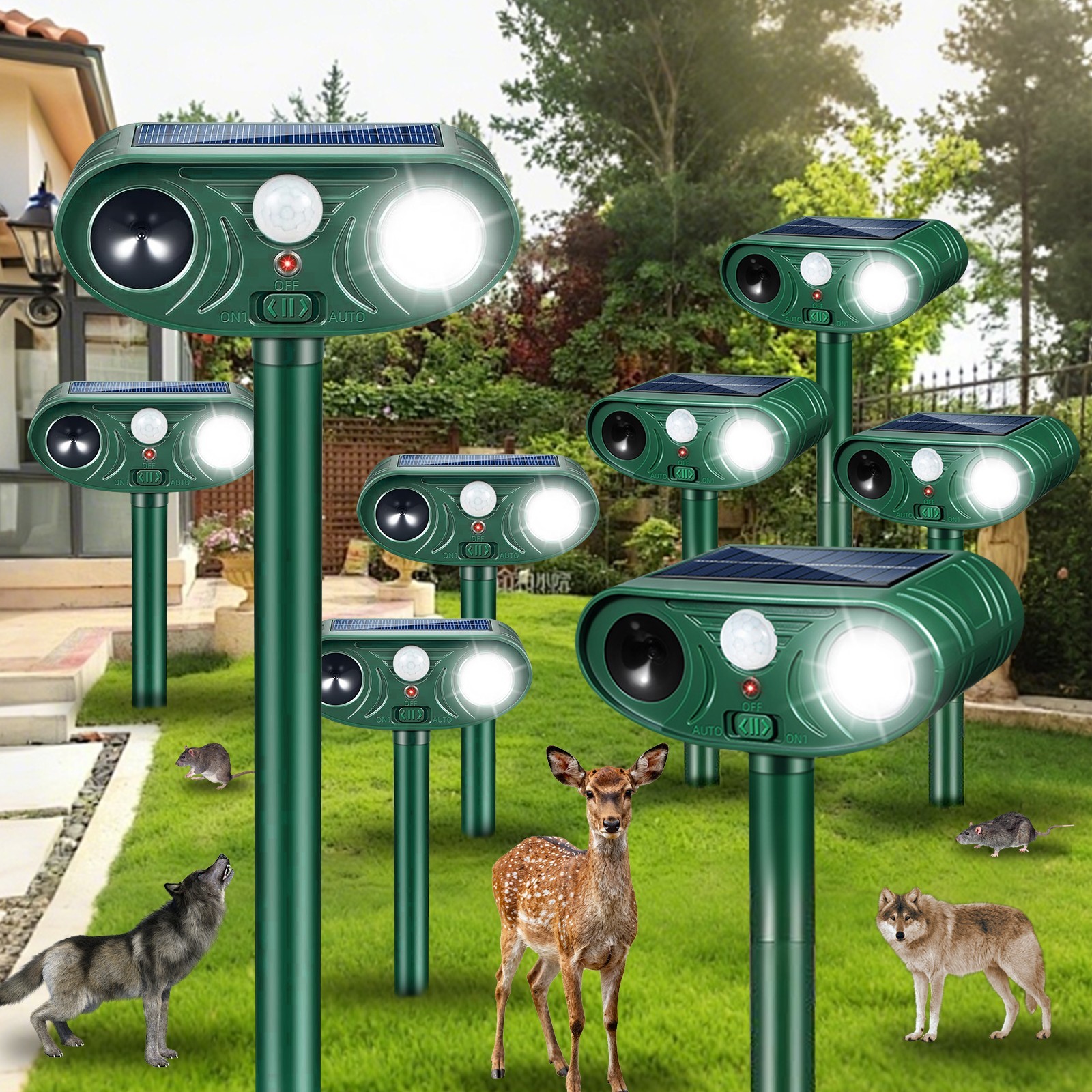 8Pack Solar Ultrasonic Animal Repellent Outdoor Deer Repellent Devices forYard