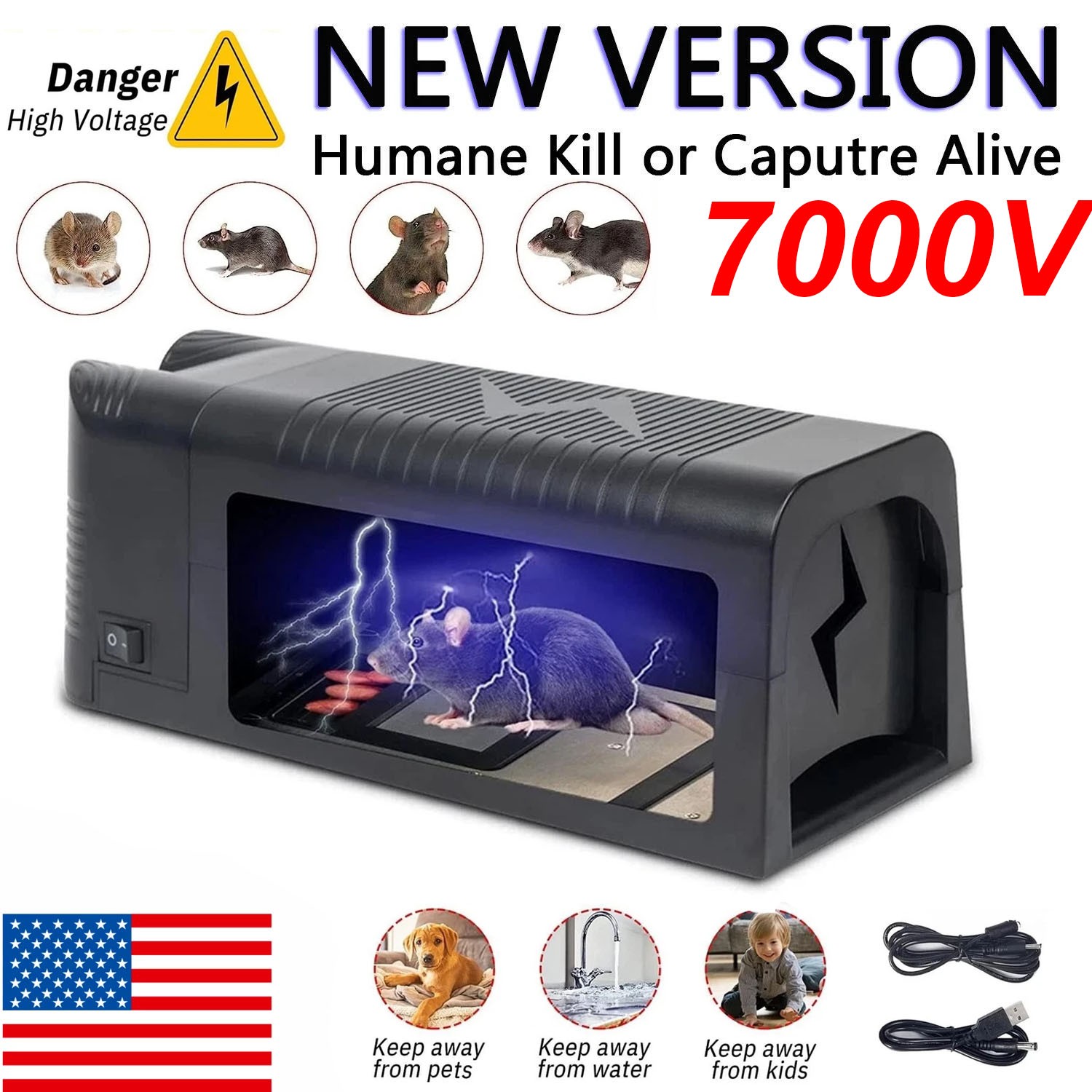 Upgraded Electronic Mouse Trap Control Kill Big Rat Pest Electric Rodent Zapper