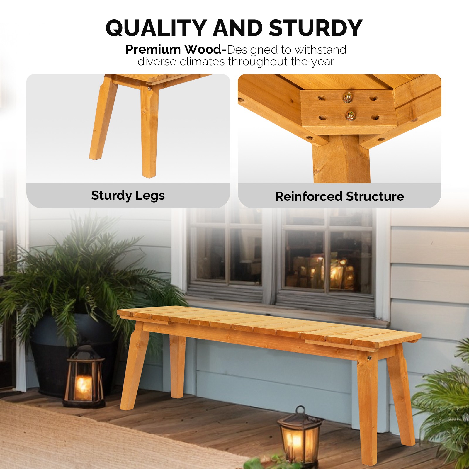 Outdoor 45inch Wooden Porch Bench Seat for Yard Deck Patio Entryway, Teak Finish