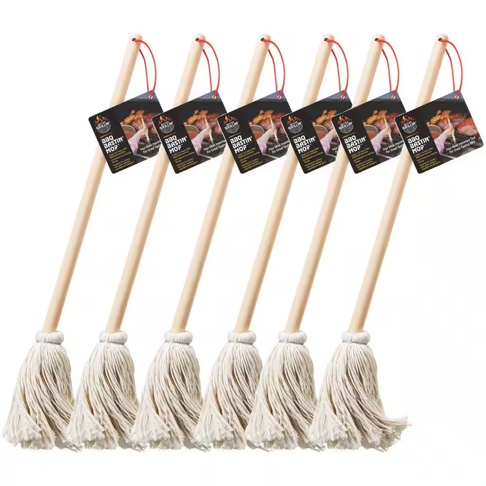 16 In. Wooden Handle BBQ – Grill Basting Mop with Cotton Head (6-Pack)