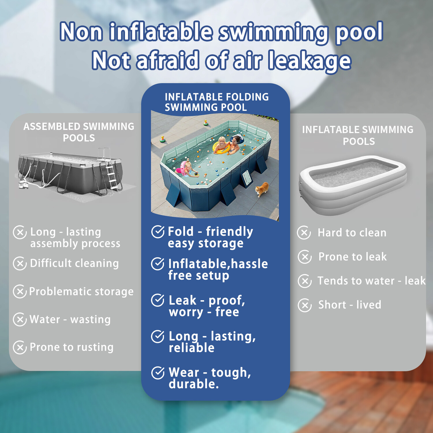 Foldable Summer Swimming Pool For Kids & Adults Garden Outdoor 4 Styles