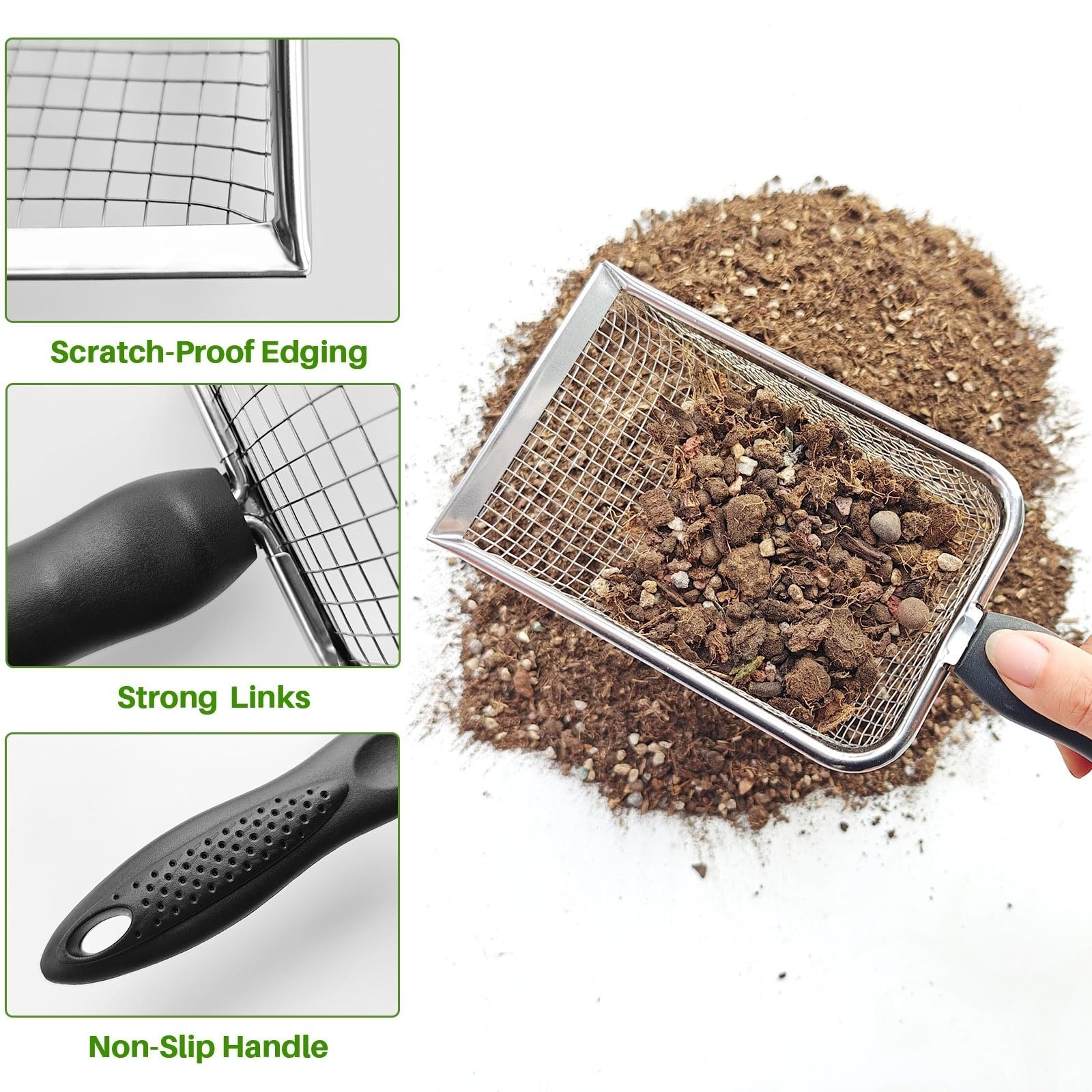 2 Pack Garden Soil Sifter Mesh Screen Dirt Sand Rocks Compost Strainer Filter