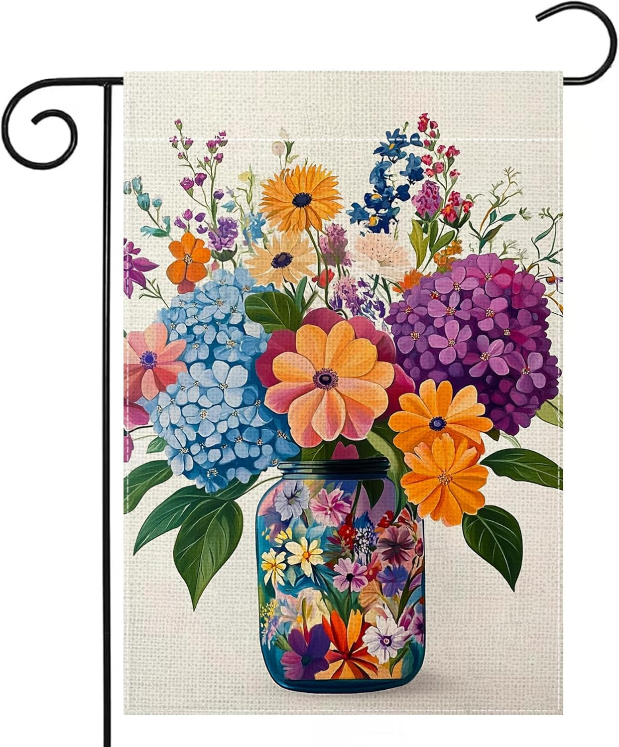 Spring Summer Colorful Floral Mason Jar Garden Flag 12×18 Inch Double Sided Hydr
