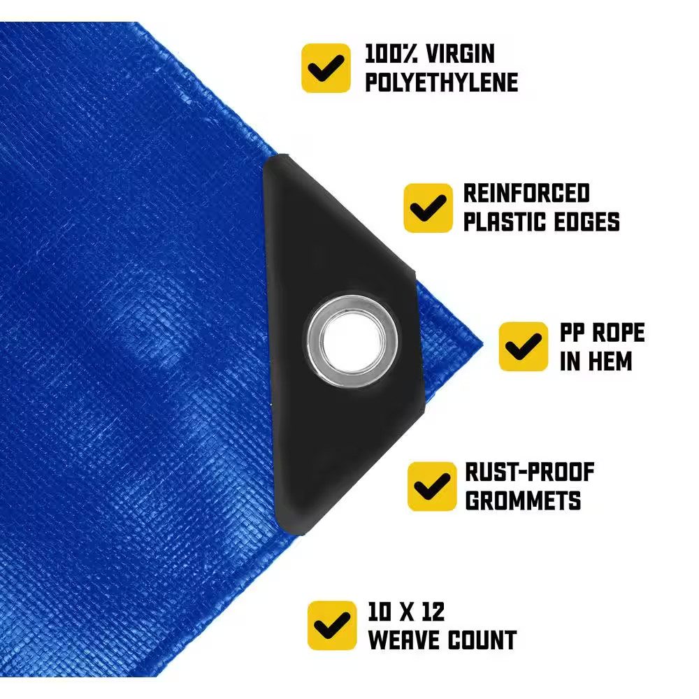 6 Ft. X 8 Ft. Blue 5 Mil Heavy Duty Polyethylene Tarp, Waterproof, UV Resistant,