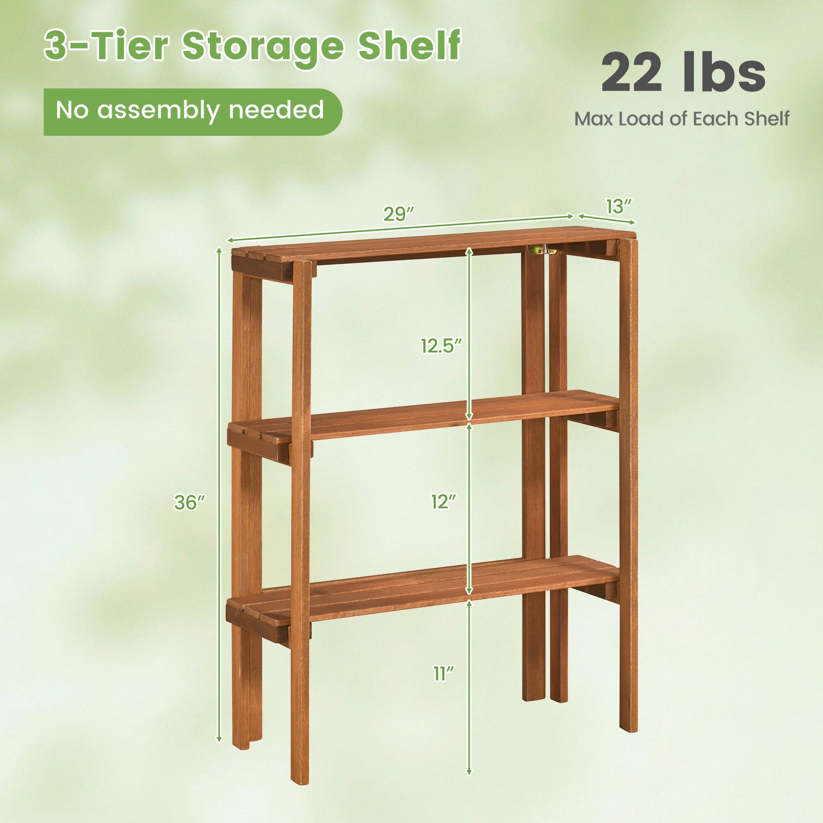Folding Wooden Storage Shelves, 3-Tier Plant Stand Indoor Outdoor for Entryway