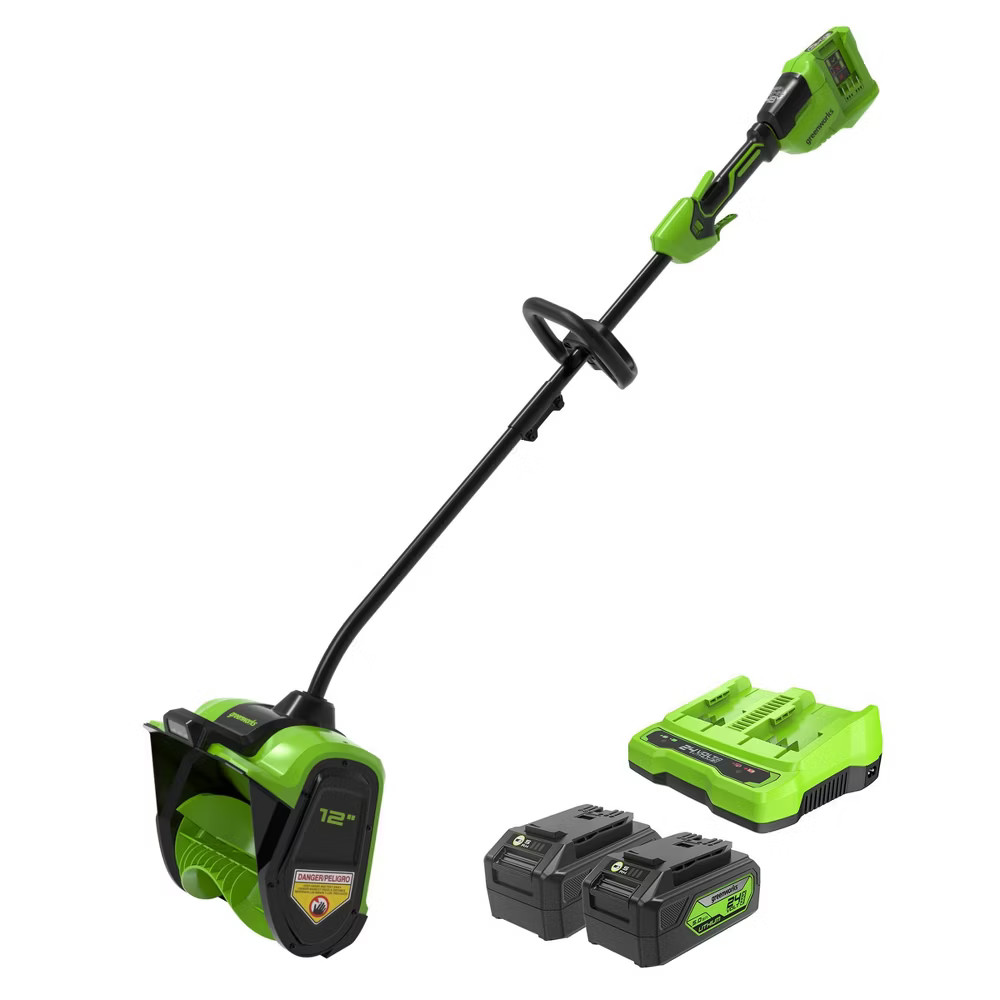 Greenworks 12″ Brushless Snow Shovel with Light Kit: 24V Lithium Ion, Adjustable