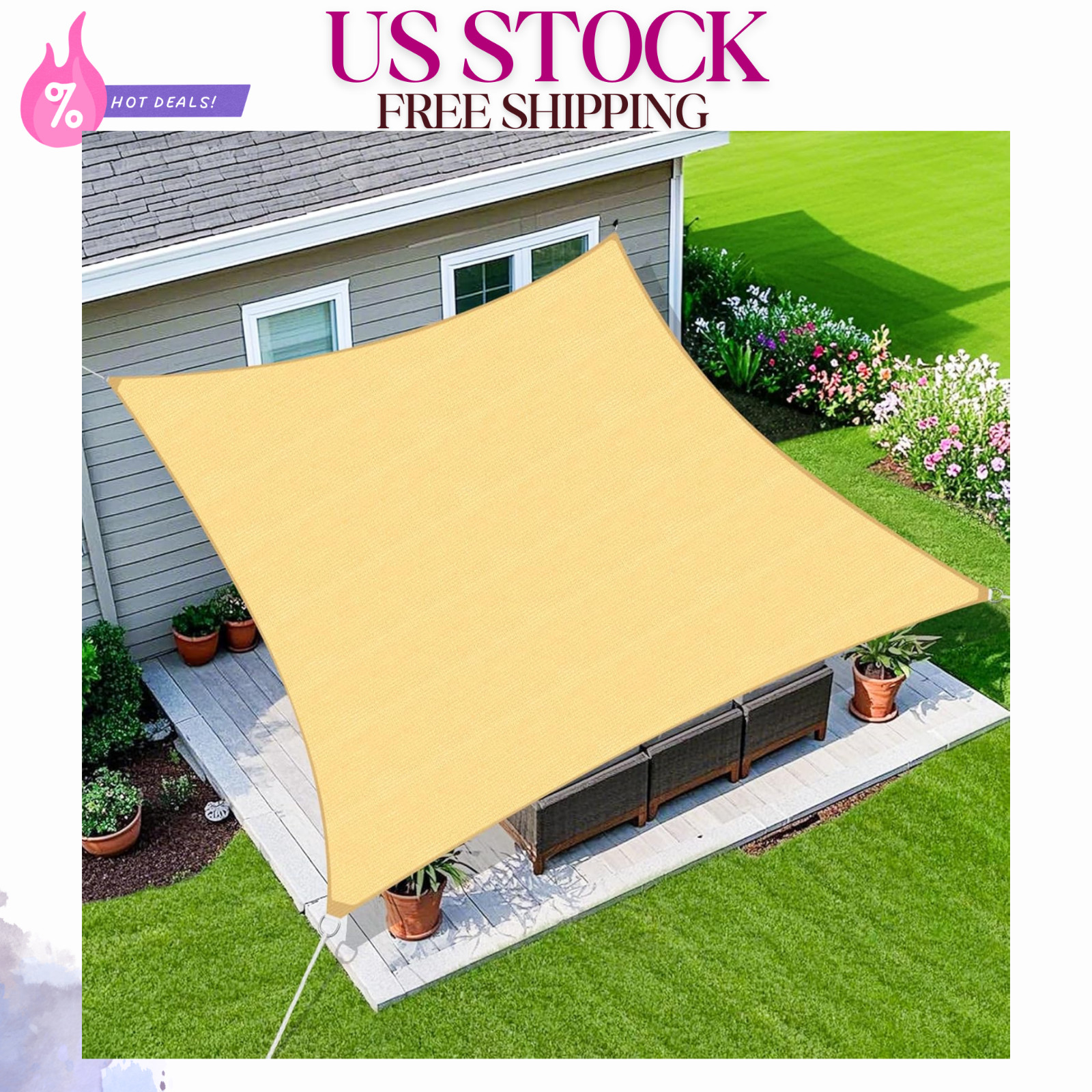 NEW 16′ x 20′ Curved Sun Shade Sail 95% UV Block Patio Canopy Sand
