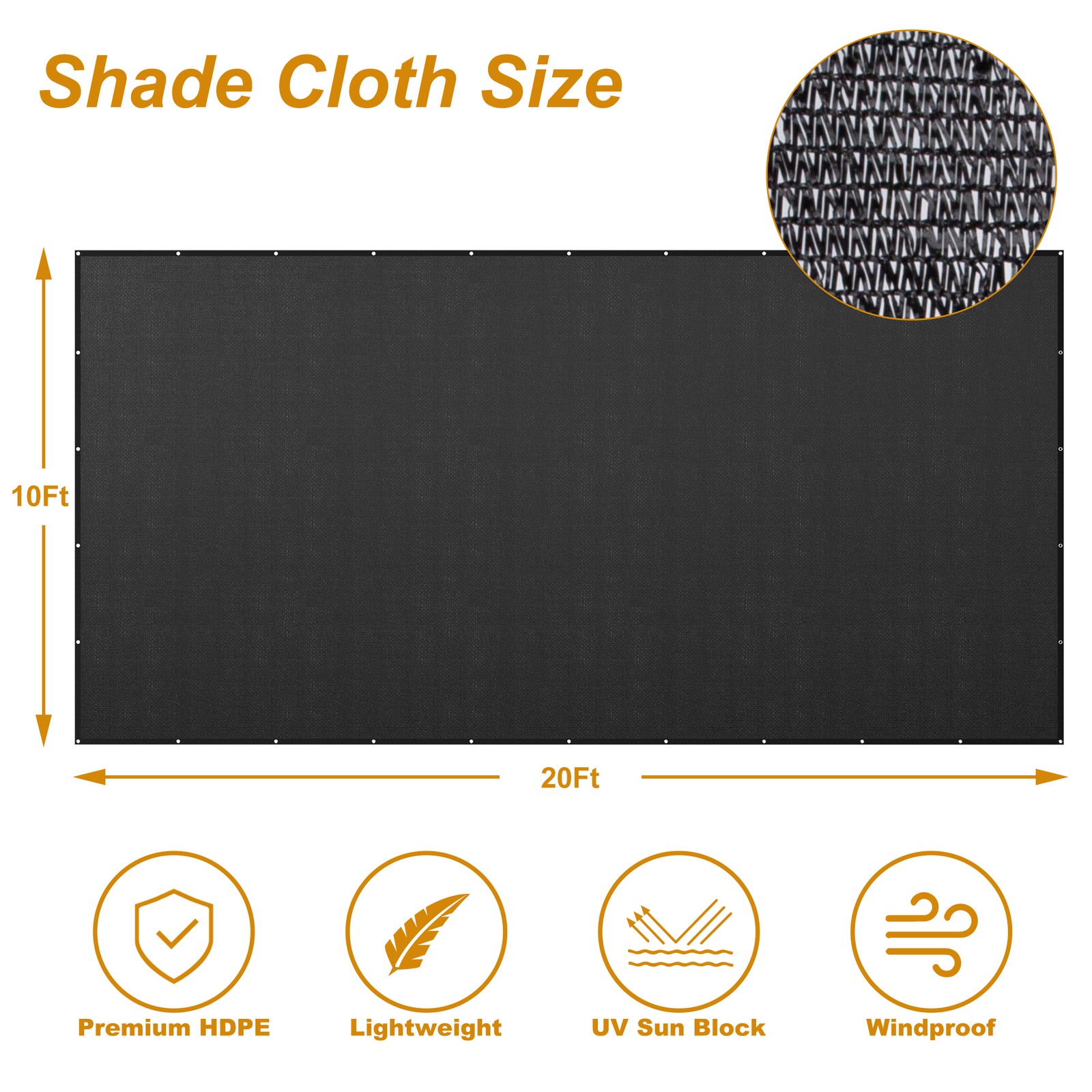 60% Black Sunblock Shade Cloth Taped Edge w/ Grommets UV Resistant Shade Net US