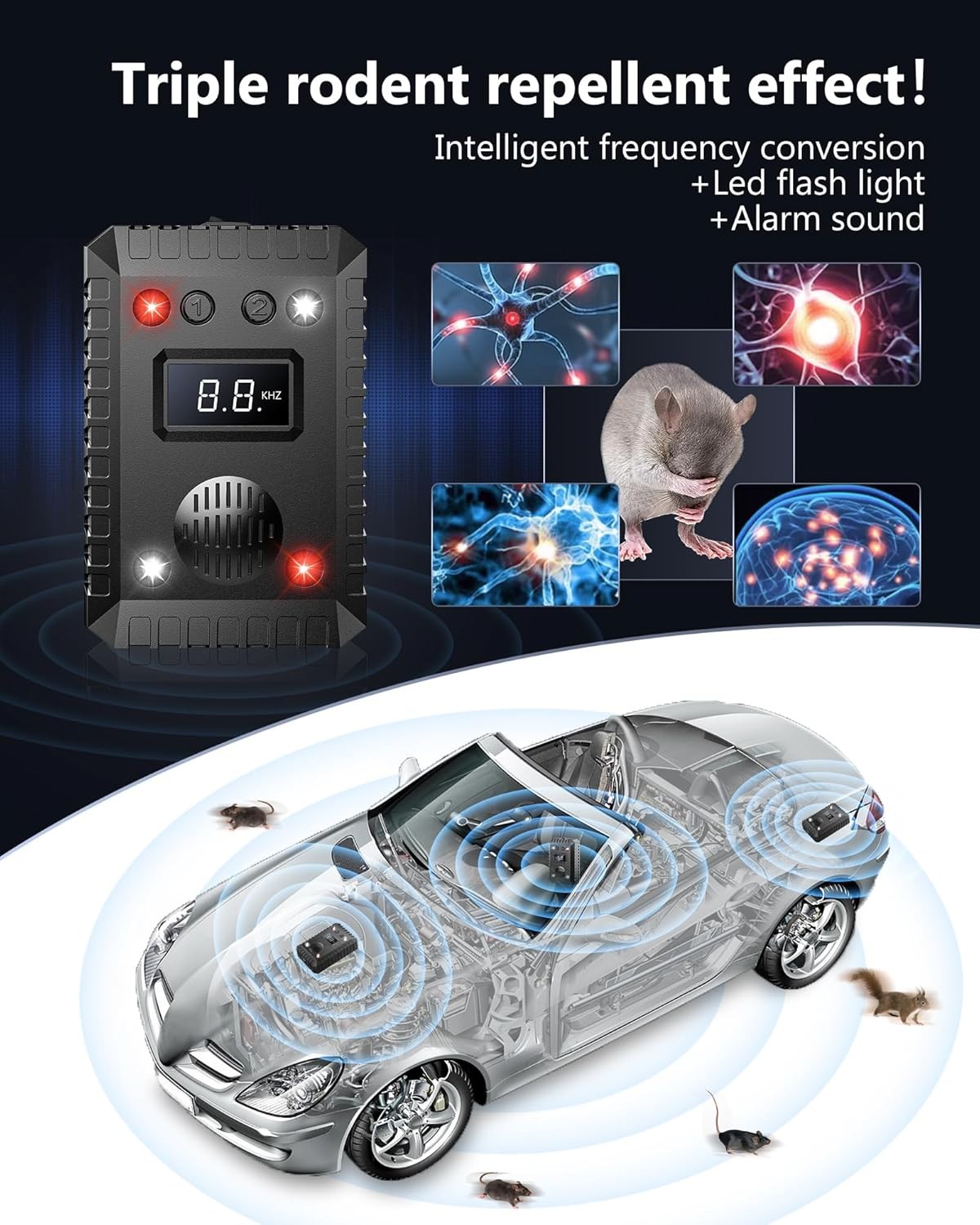 Ultrasonic Rodent Repellent for Car Engine Mouse Rat Pest Squirrels Repellent