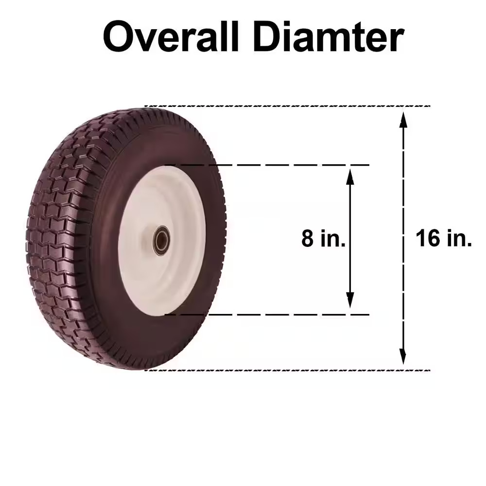 16 In. X 5.00-8 In. Flat Free Replacement Wheels with Turf Tread, 1.0 In. Bore S