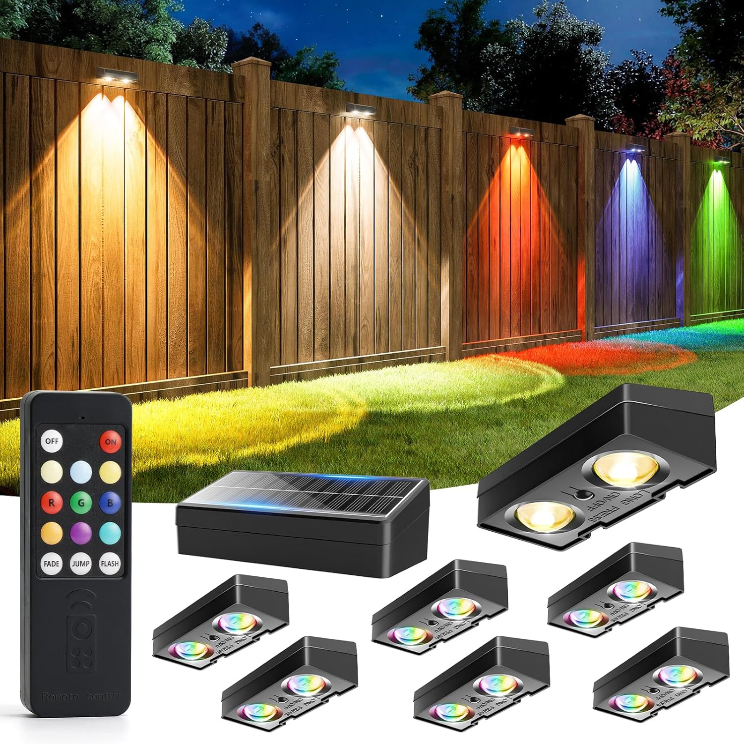 Fence Lights Solar Powered with Remote 12 Pack, Warm White, Cool White and RGB C
