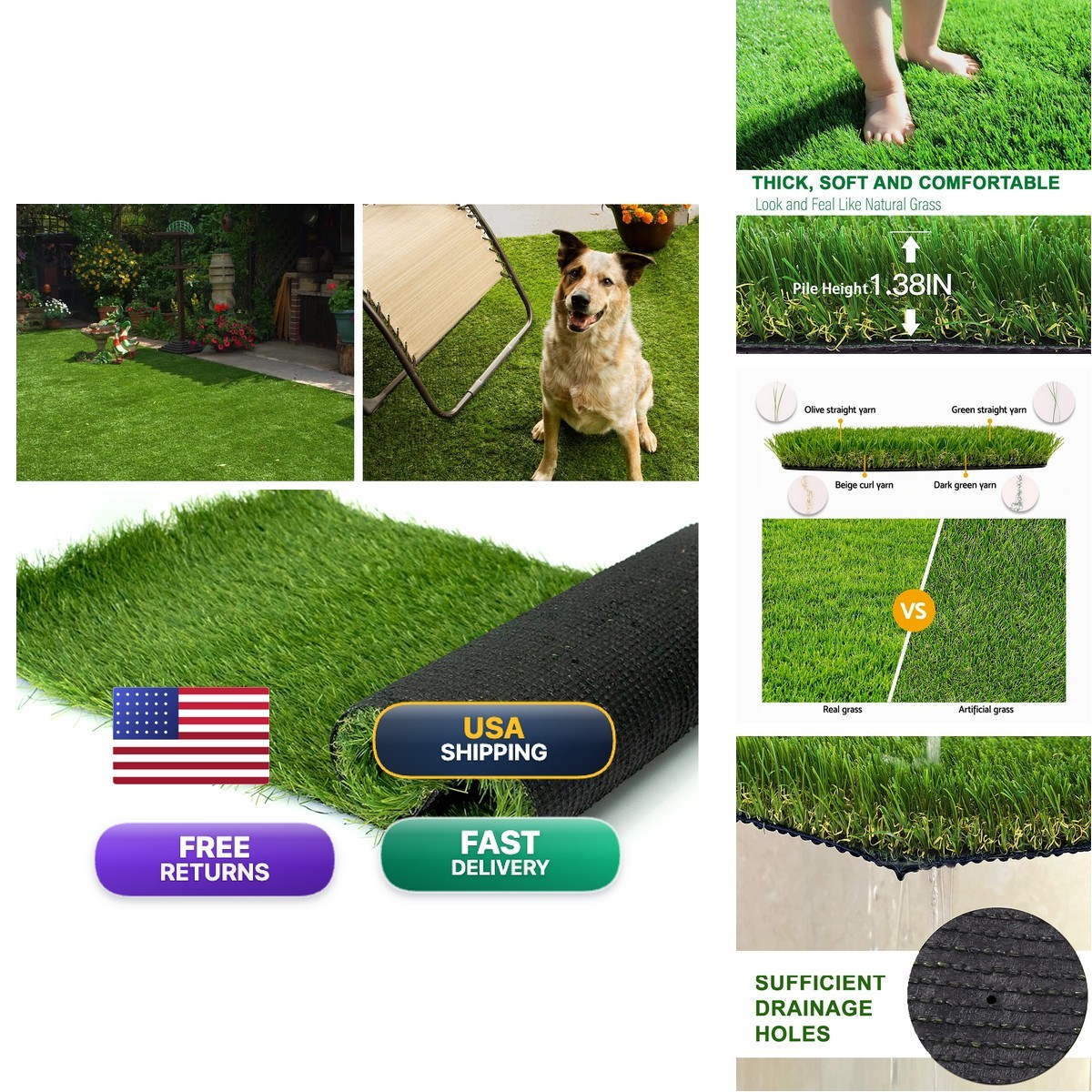 NINXANG Artificial Grass Astroturf Rug 6FTx10FT(60 Square FT) Fake Grass Pet