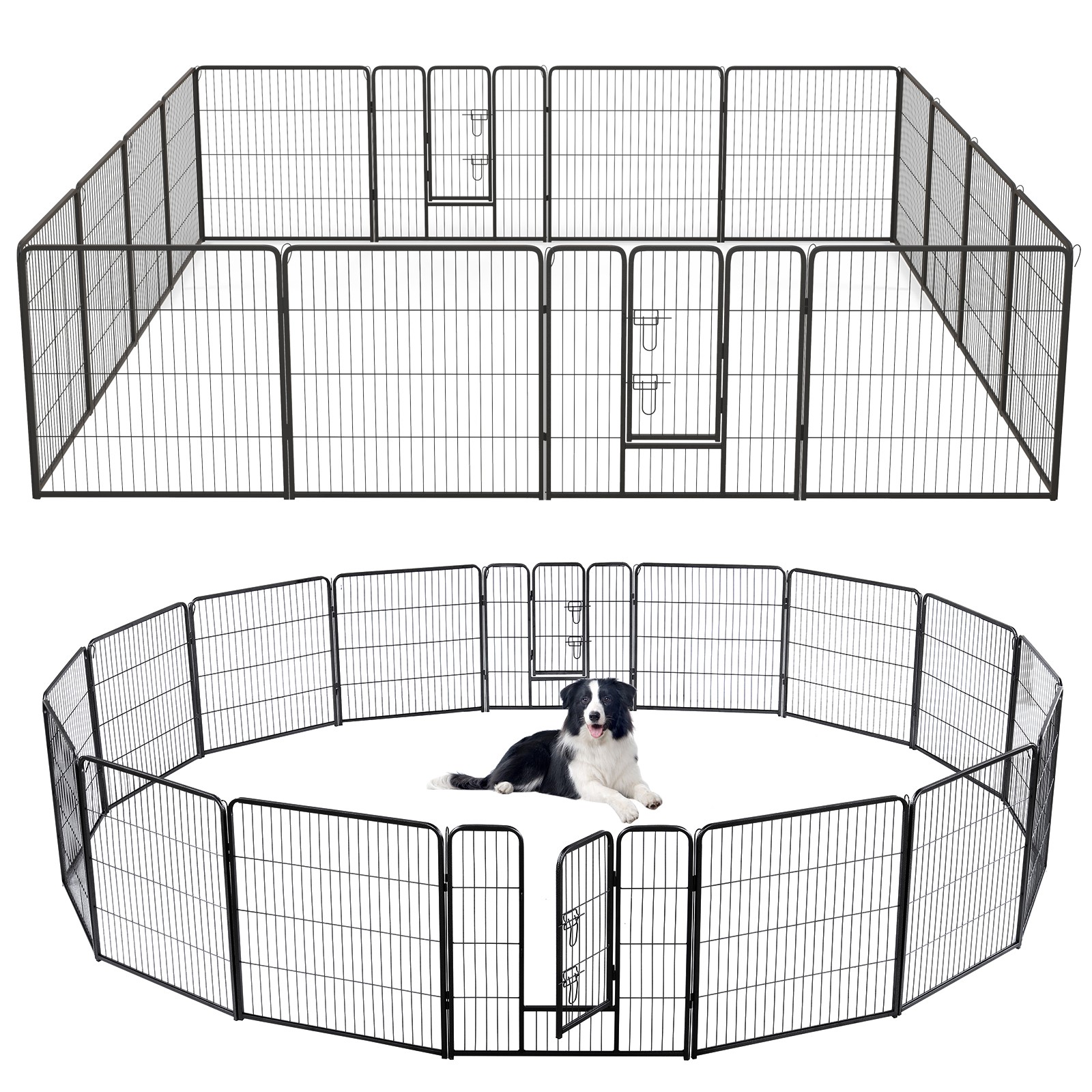 16 Panel 32″ Height Pen Fence w/ Lock Indoor Outdoor Foldable Fencing Gate