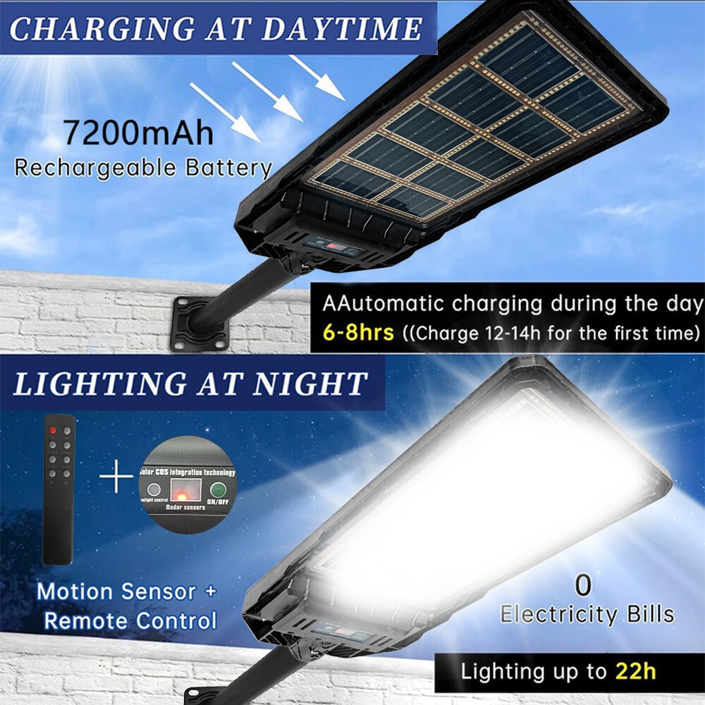Commercial 99000000LM LED Outdoor Dusk to Dawn Solar Street Light Road Area Lamp