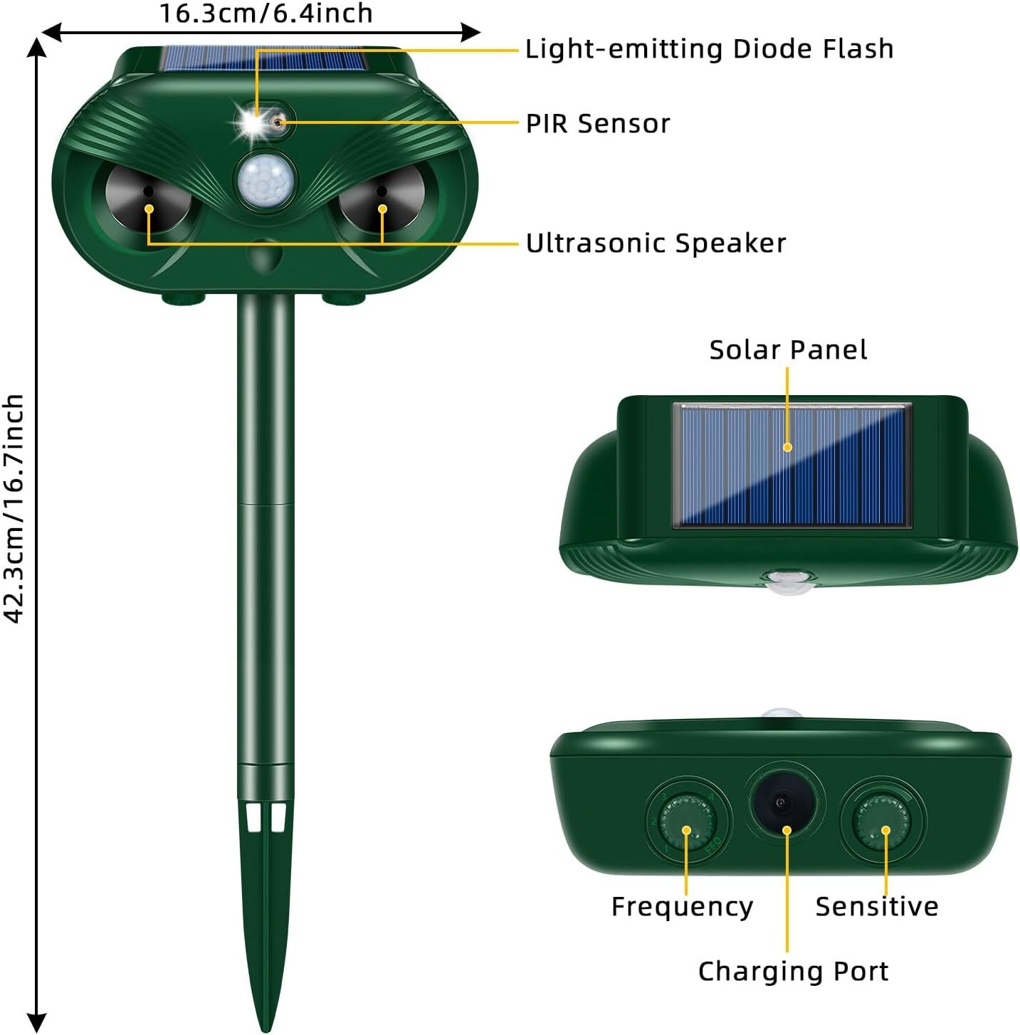 2 Pack Solar Ultrasonic Animal Repeller with Motion Sensor for Yard