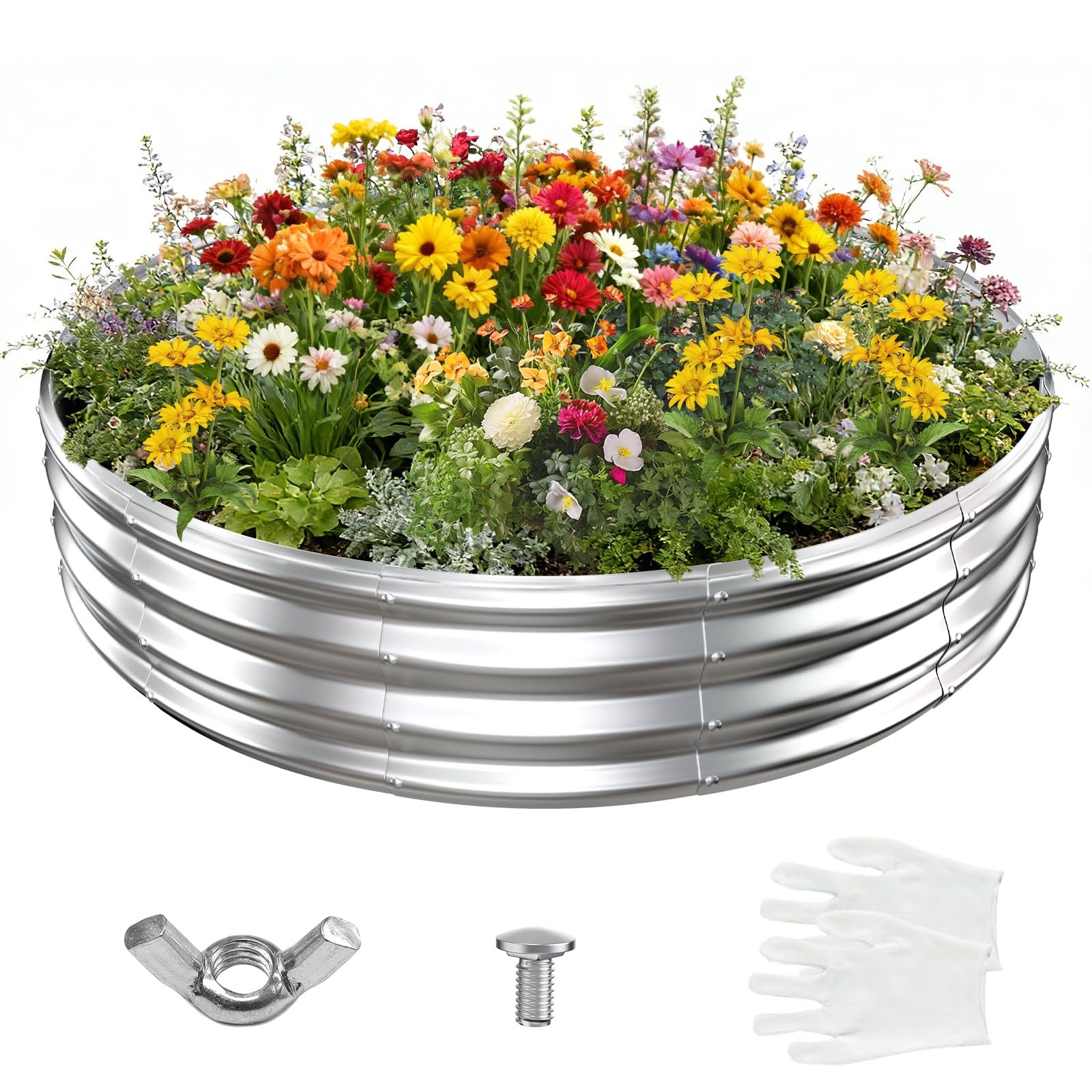 6FT Diameter Galvanized Garden Raised Bed/Plant 72 Dia X 12 inches Silver