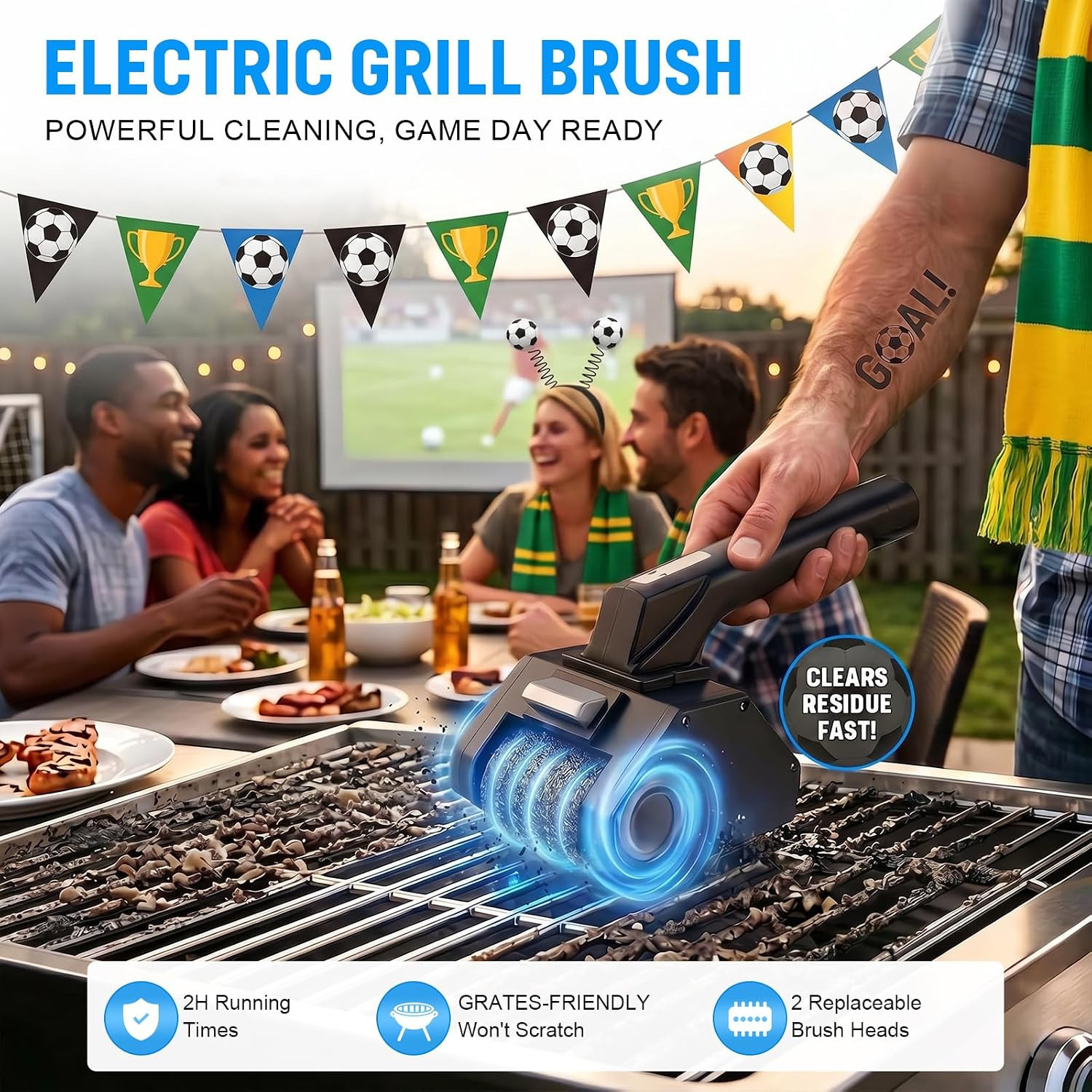 Electric Grill Brush, 350 RPM BBQ Grill Cleaner with 2- in-1 Cleaning Heads, 260