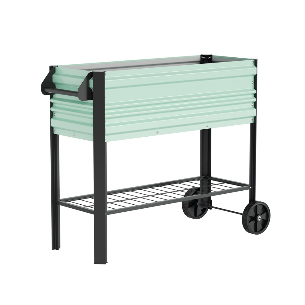 WORKPRO 37×14.6×31.6″ Galvanized Raised Garden Bed w/Legs Wheels 400LBS Capacity