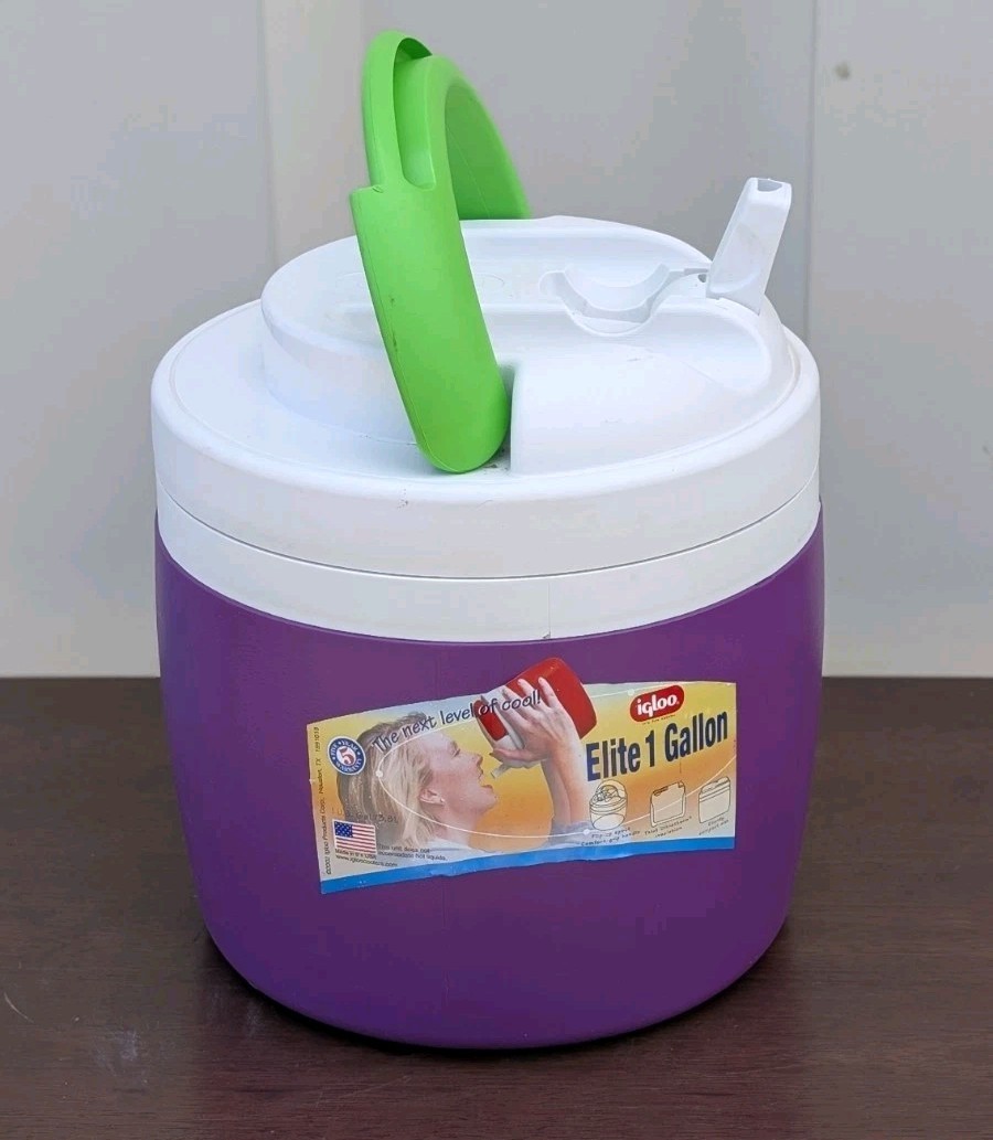 Vintage Igloo Elite 1 Gallon Water Cooler Jug Purple Green White