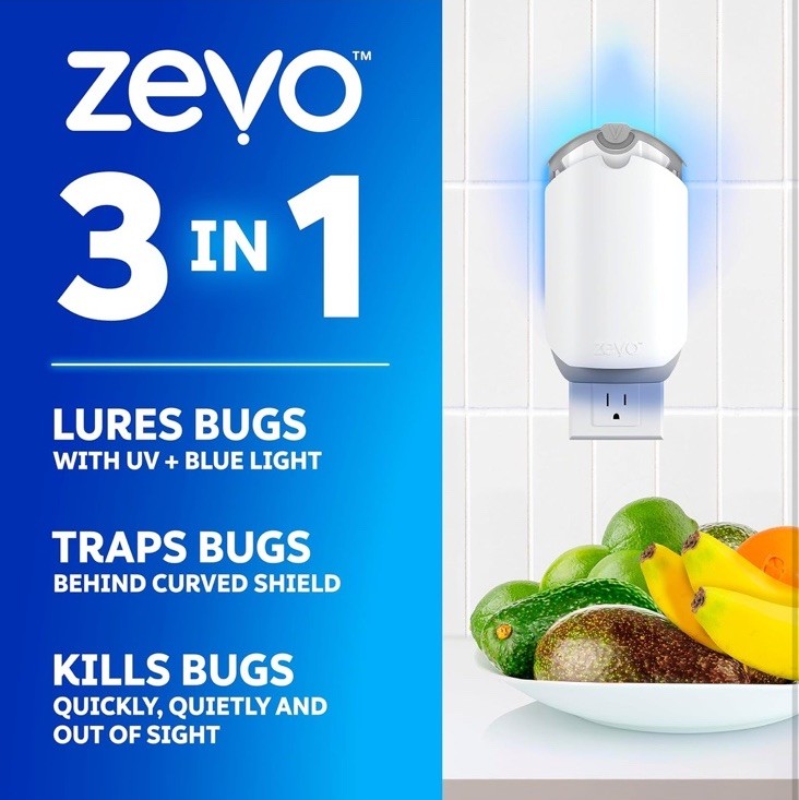 Zevo Flying Insect Trap Starter Kit – 2 Plug-in Bases + 2 Refill Cartridges-UV