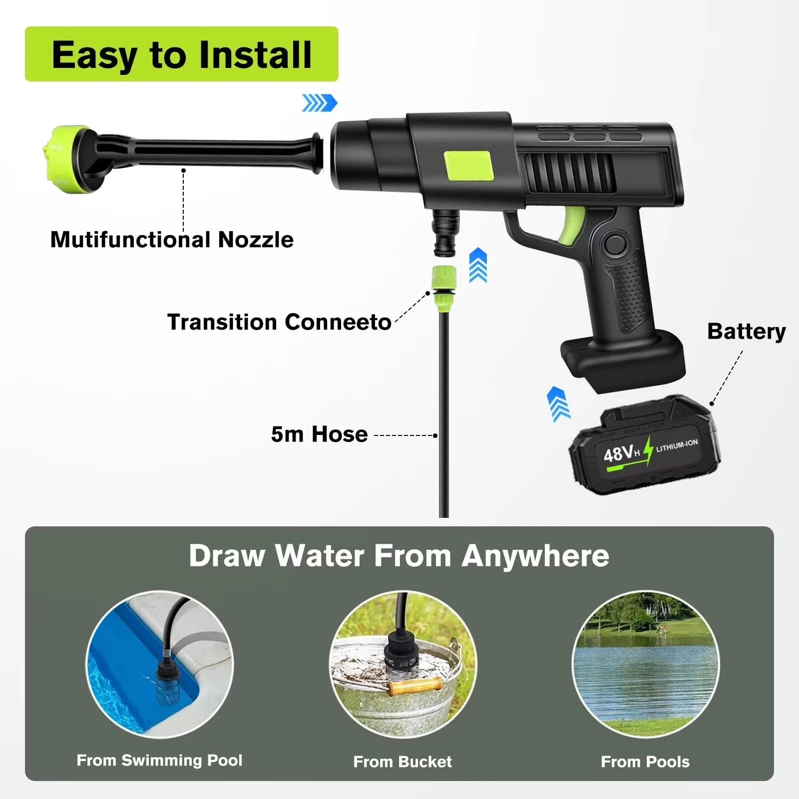 6 IN 1 Cordless Electric High Pressure Water Spray Gun Car Washer Cleaner NEW