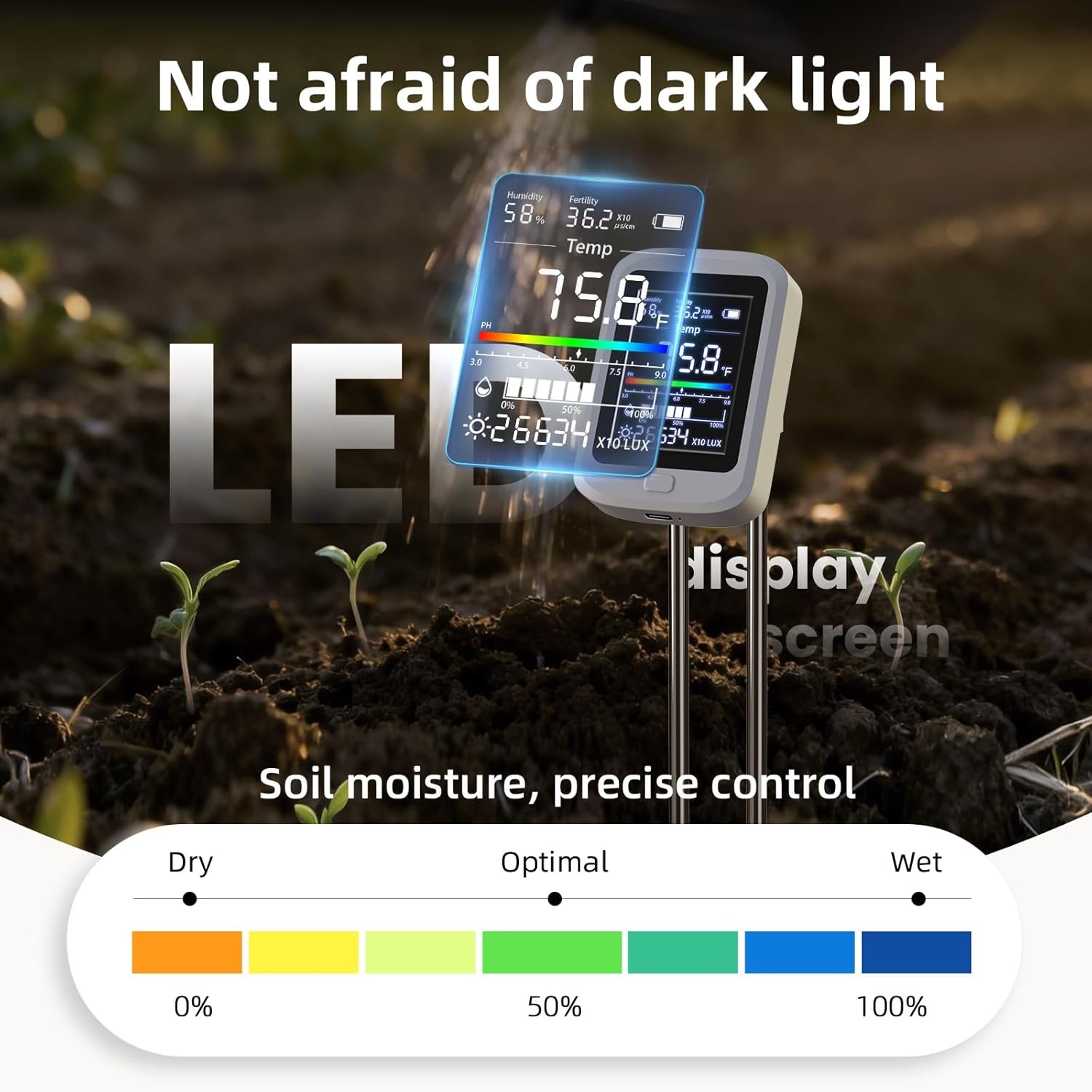 6-in-1 Soil Moisture Meter Digital Soil Tester Kit with pH Temperature Humidity
