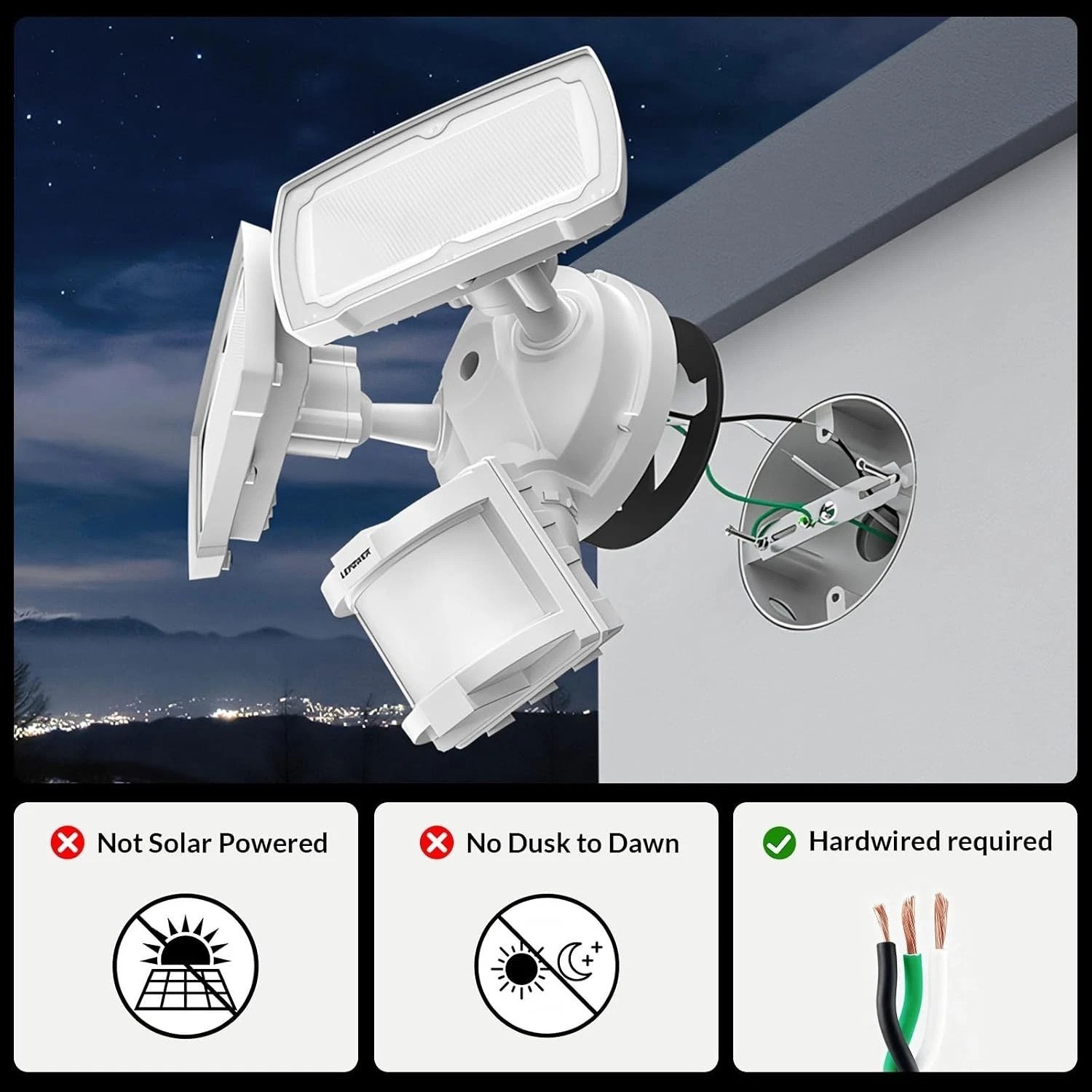 Energy Efficient 30W LED Motion Detector Light – 3200LM, Waterproof, Hardwired
