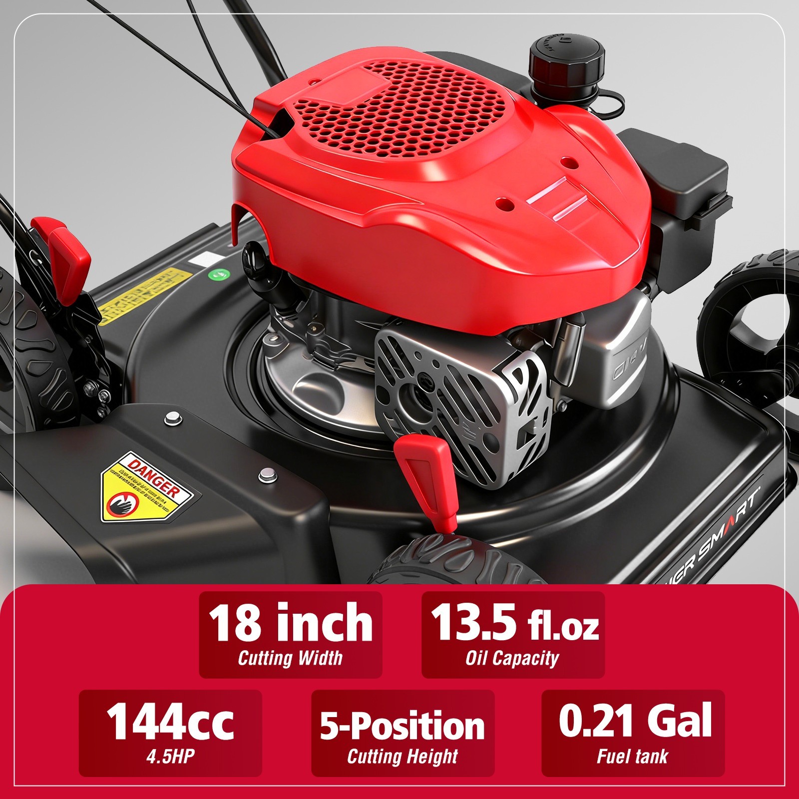 PowerSmart 18″ Gas Push Lawn Mower, 144cc, 2-in-1 Mulching & Side Discharge, New
