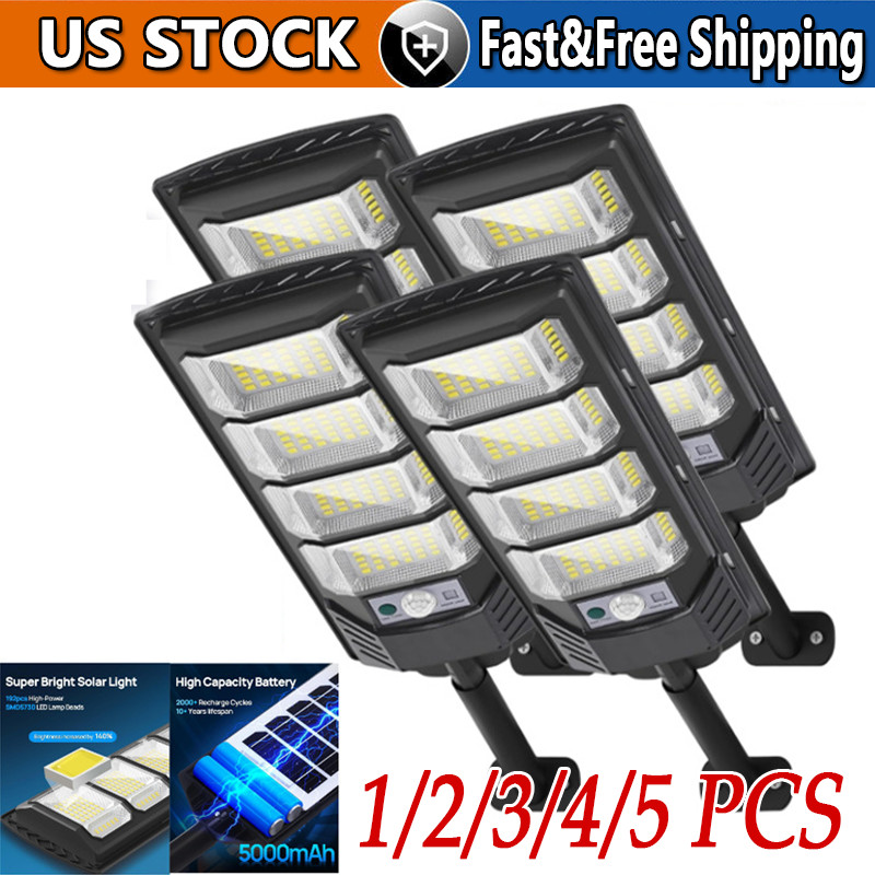1-5PCS 12000LM Solar Street Lights Outdoor with Motion Sensor, Remote Control