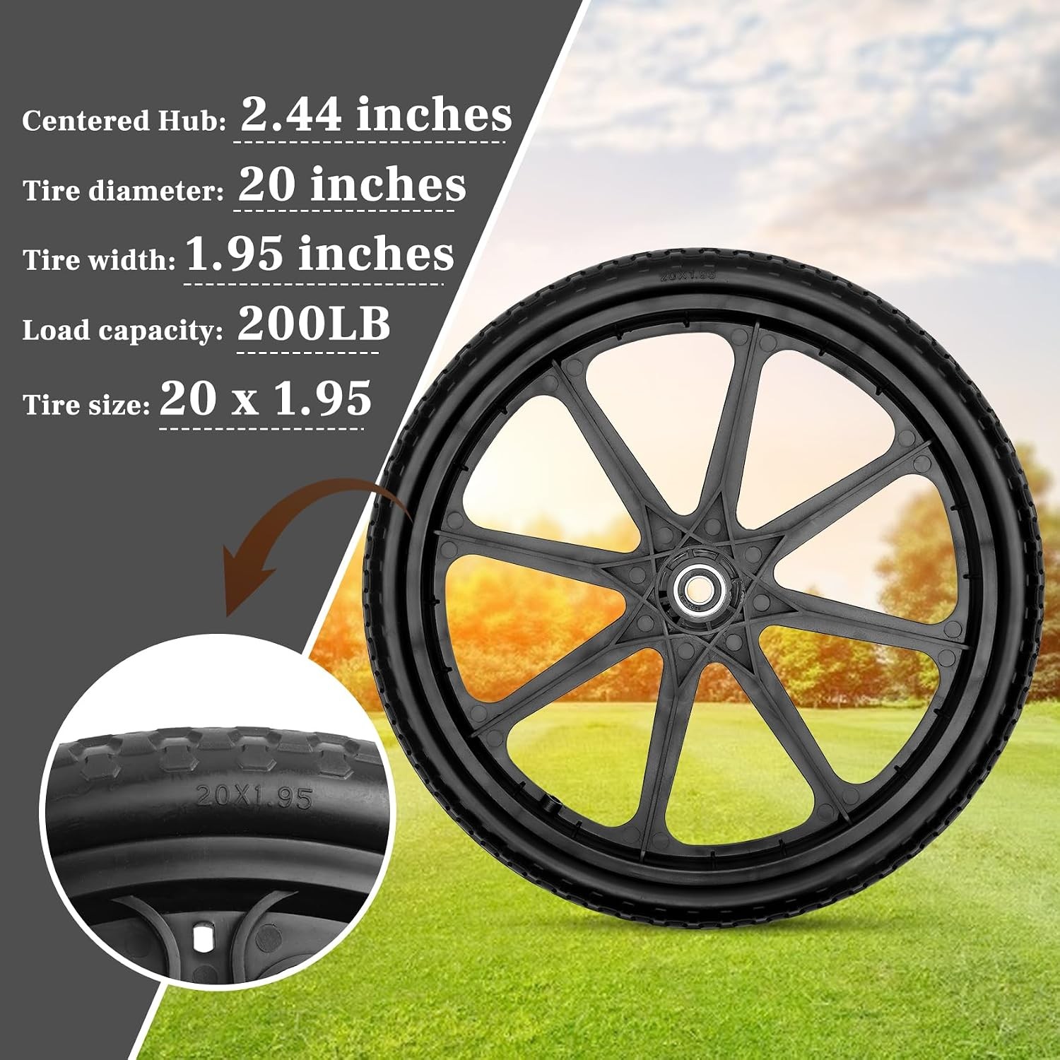 2PCS Upgraded 20″ Flat Free Tire & Wheel For Rubbermaid Wheelbarrow Garden US