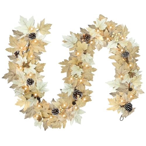 6 FT Realistic Fall Garland with Lights Timer Function Fall Leaves Style 2-6 FT