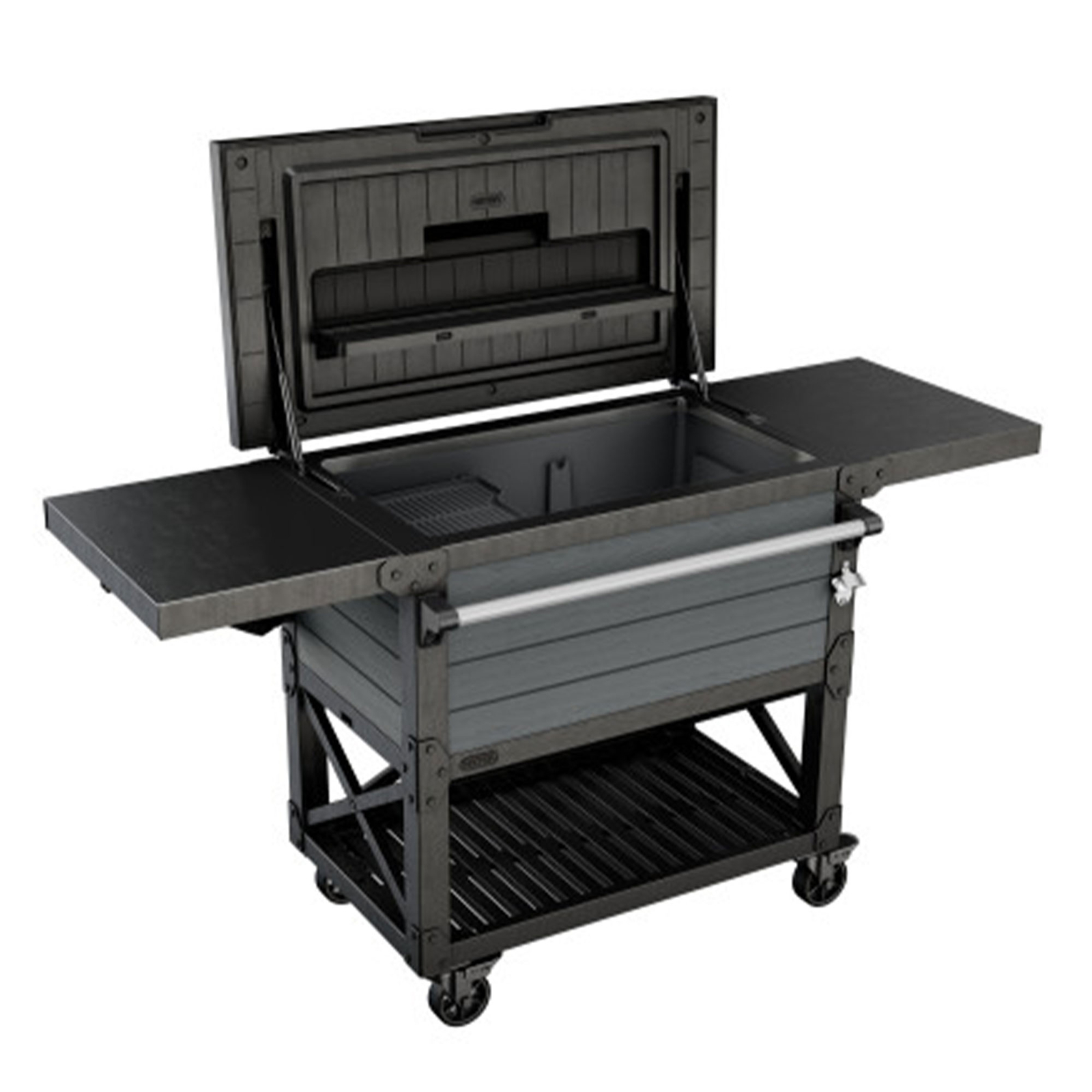 Keter Outdoor Patio Cooler Ice Chest Insulated Beverage Bar Cart, Gray(Open Box)