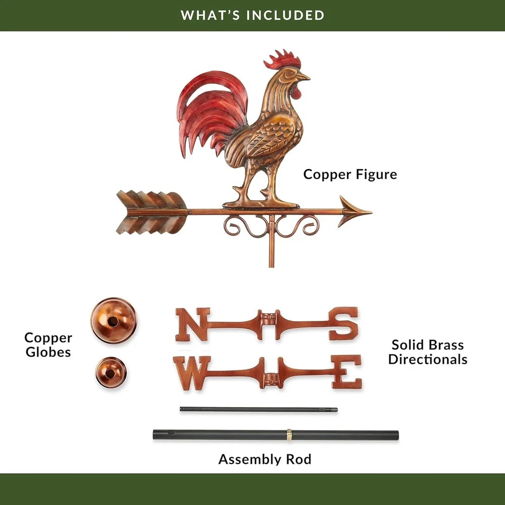 Bantam Red Rooster Weathervane Hand Finished Copper With Multi-Color Patina New