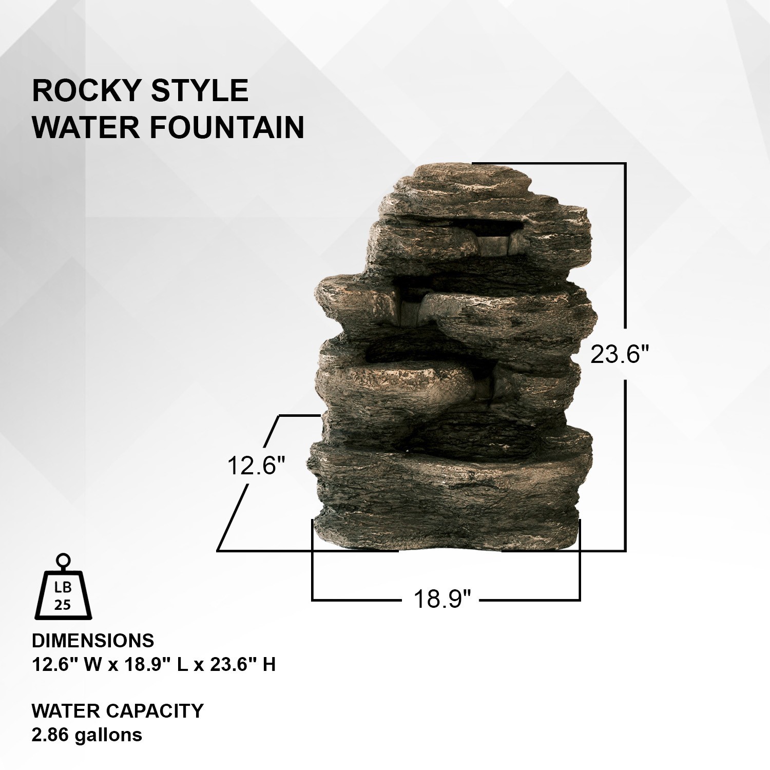 23.6″Polystone Classic Stacked Rock Waterfall Fountain w/ LED lights ORT-FL001A