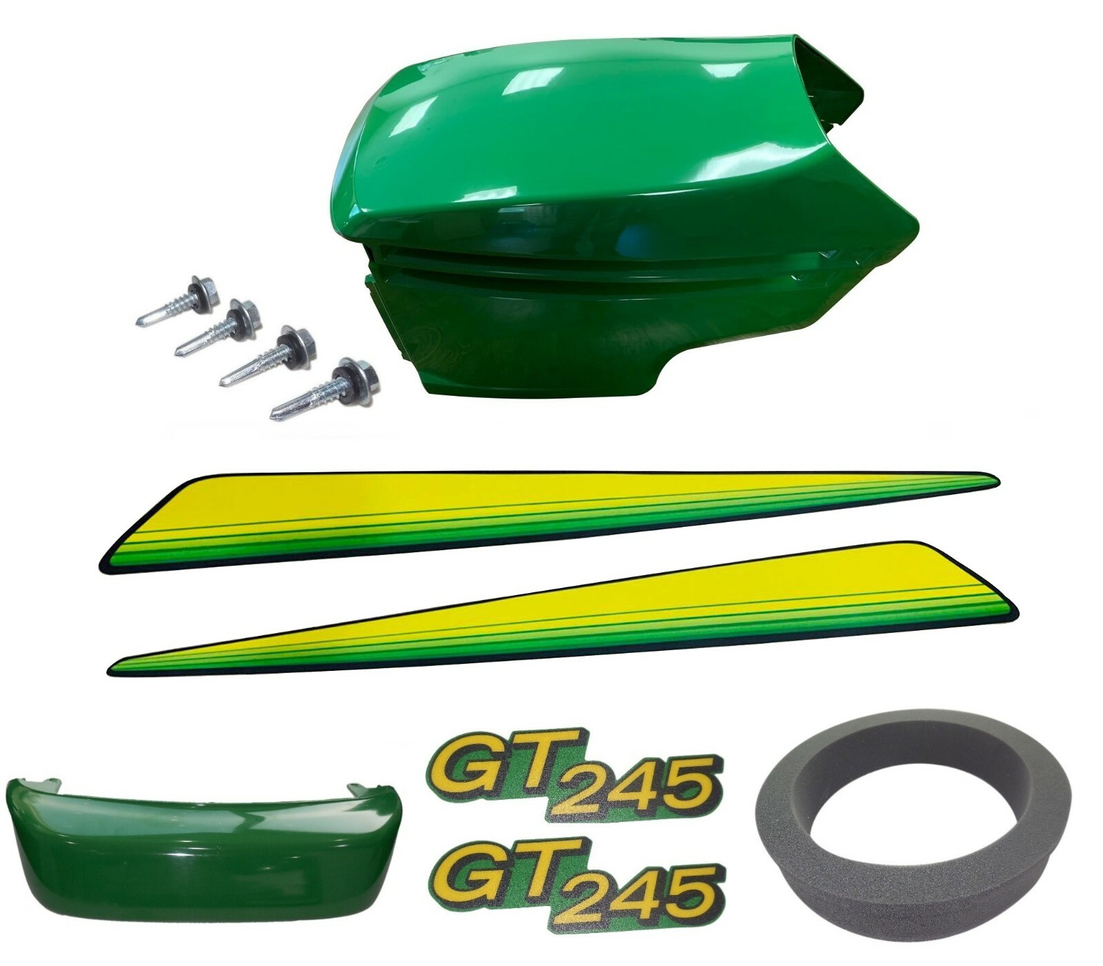 New Upper & Lower Hood/Bumper/Foam Isolator/LH&RH Stickers Fits John Deere GT245