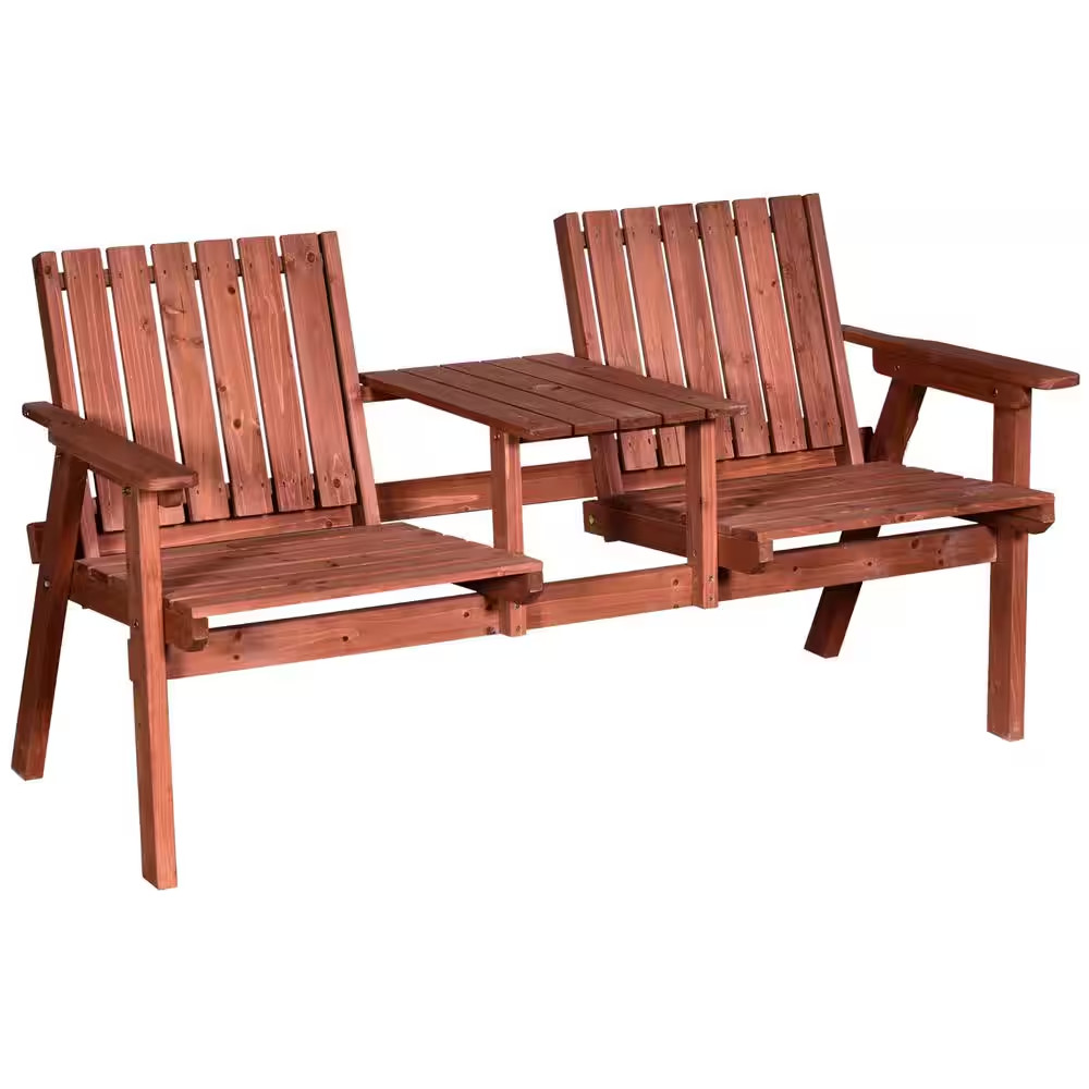 3-Piece Wooden Patio Conversation Set Garden Bench with Middle Table and Natural