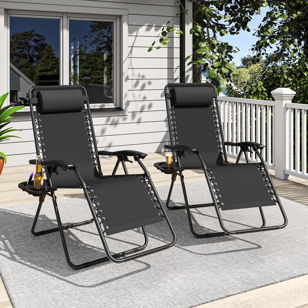 300lb ZeroGravity Folding Lounge Chair 90-170° Adjustable Recliner with Headrest