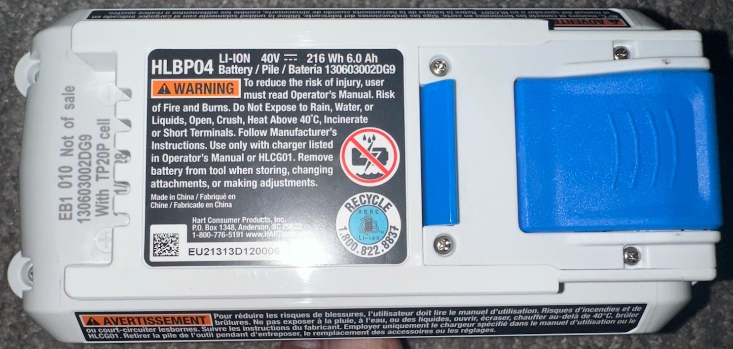 BRAND NEW (NOT USED) Hart 40V 6.0Ah Lithium-Ion Battery HLBP04 & Charger HLCG01
