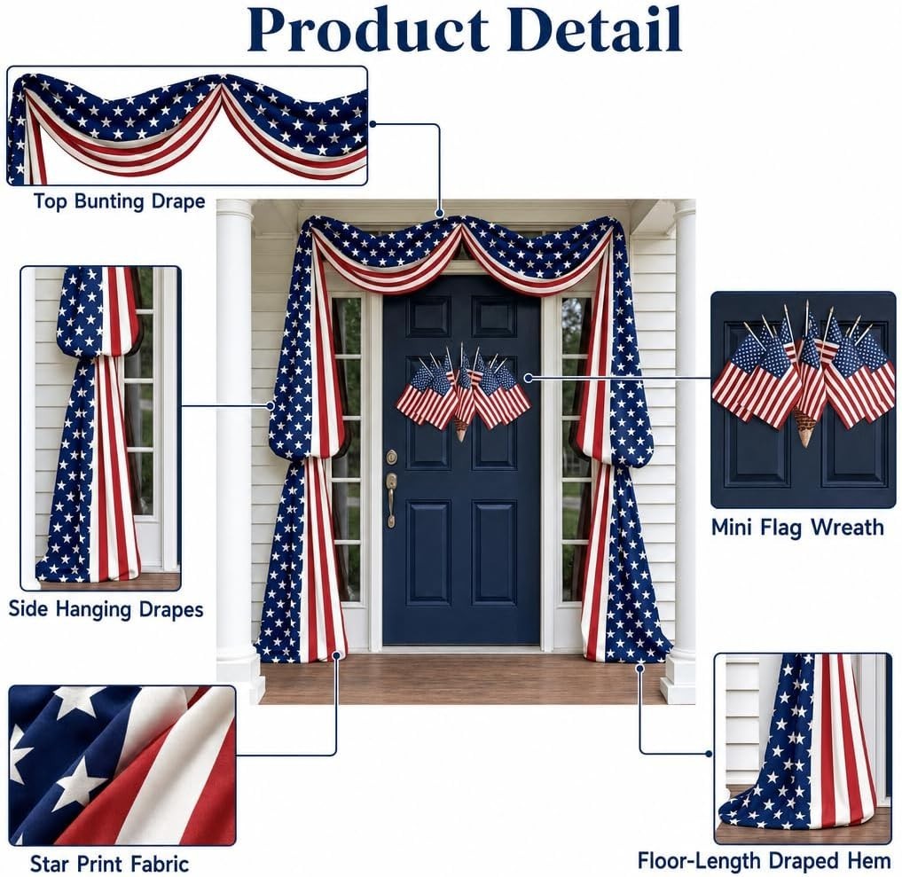 4Th of July Patriotic Bunting Patriotic Door Decorations Set Outdoor Swag Banner