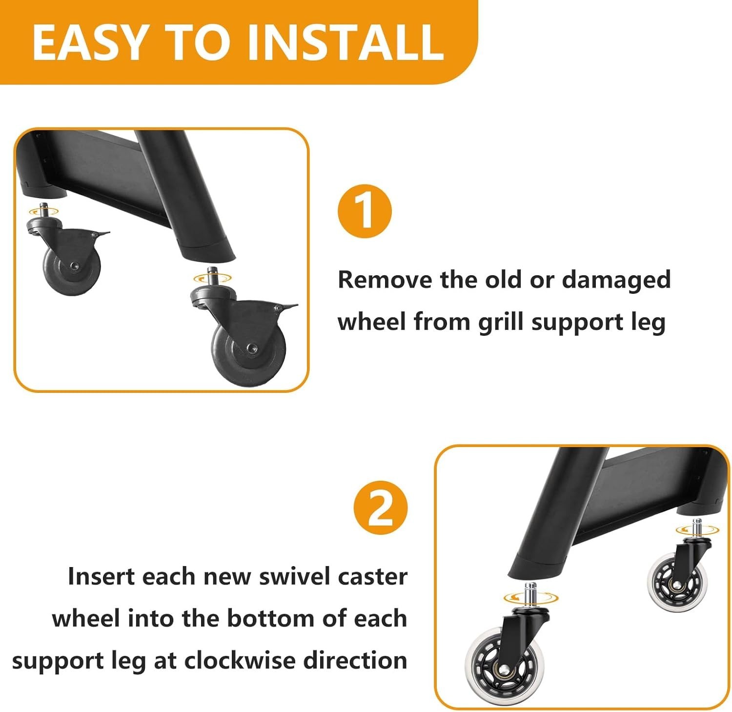 TWO PACK – 3″ Swivel Caster Wheel for Traeger Pellet Grills: HDW302 Clear
