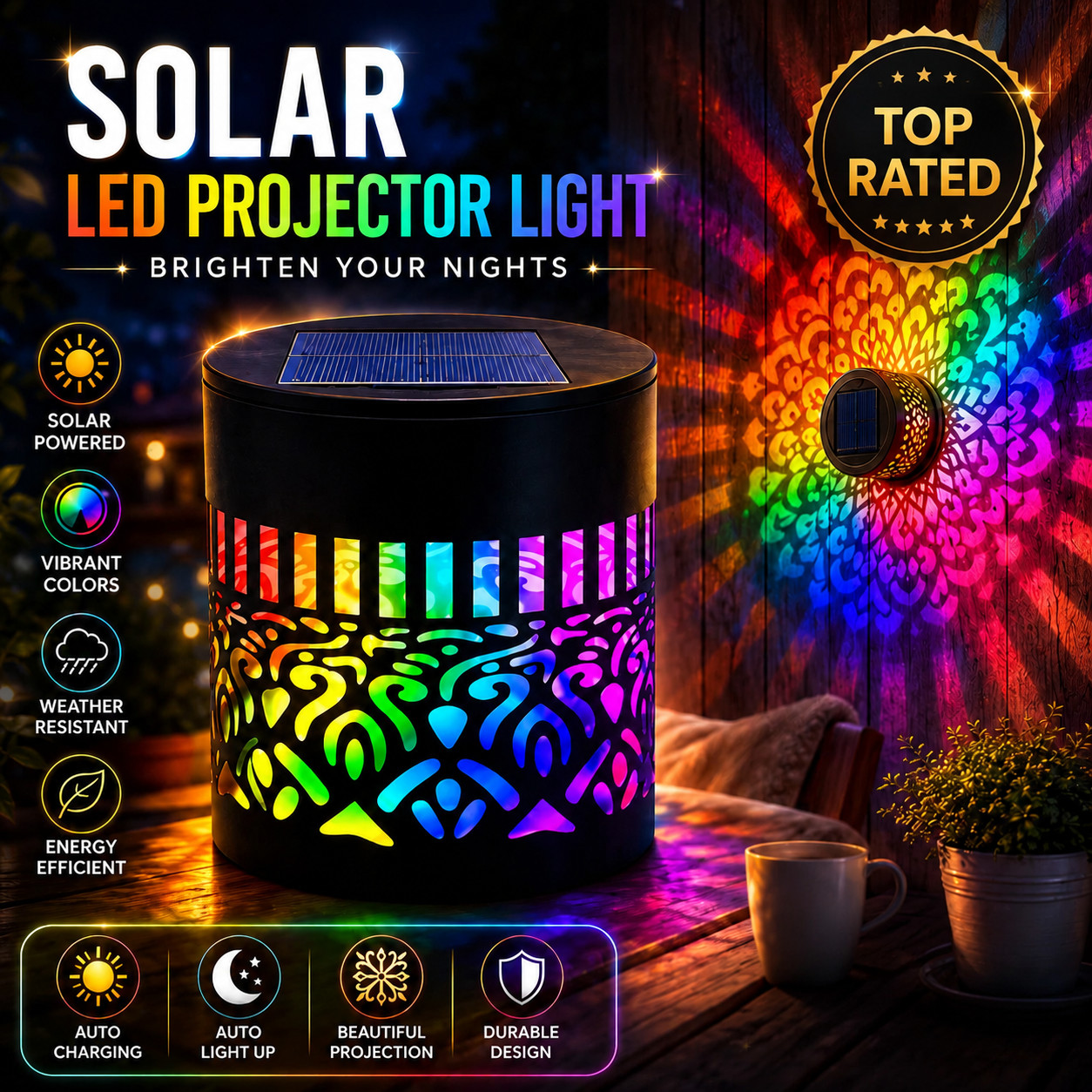 Solar Mandala Mosaic Lights 7 Color Changing Outdoor Solar Fence Decor Lamp