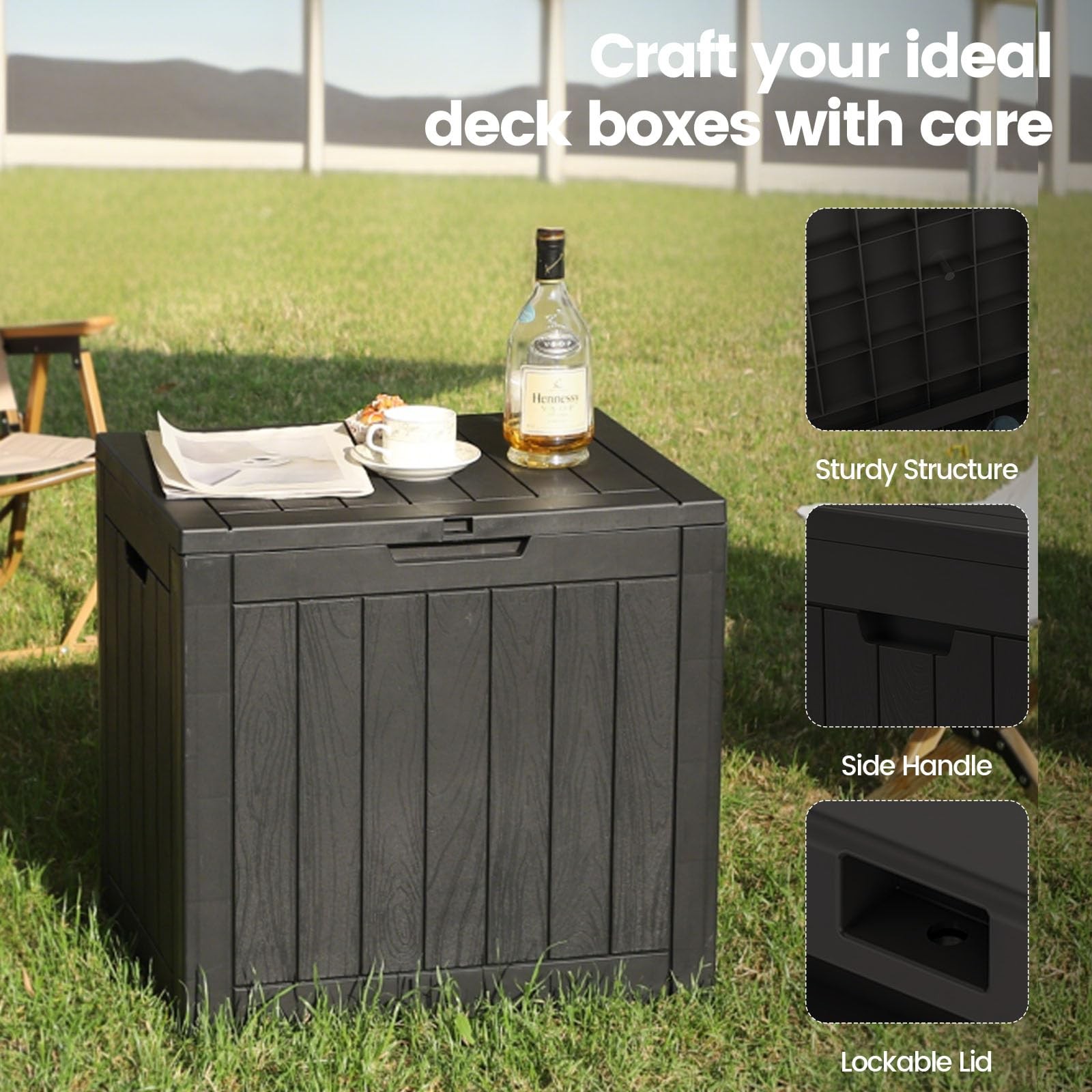 31 Gallon Outdoor Deck Box, Lockable Waterproof Storage Boxes For Garden Tools
