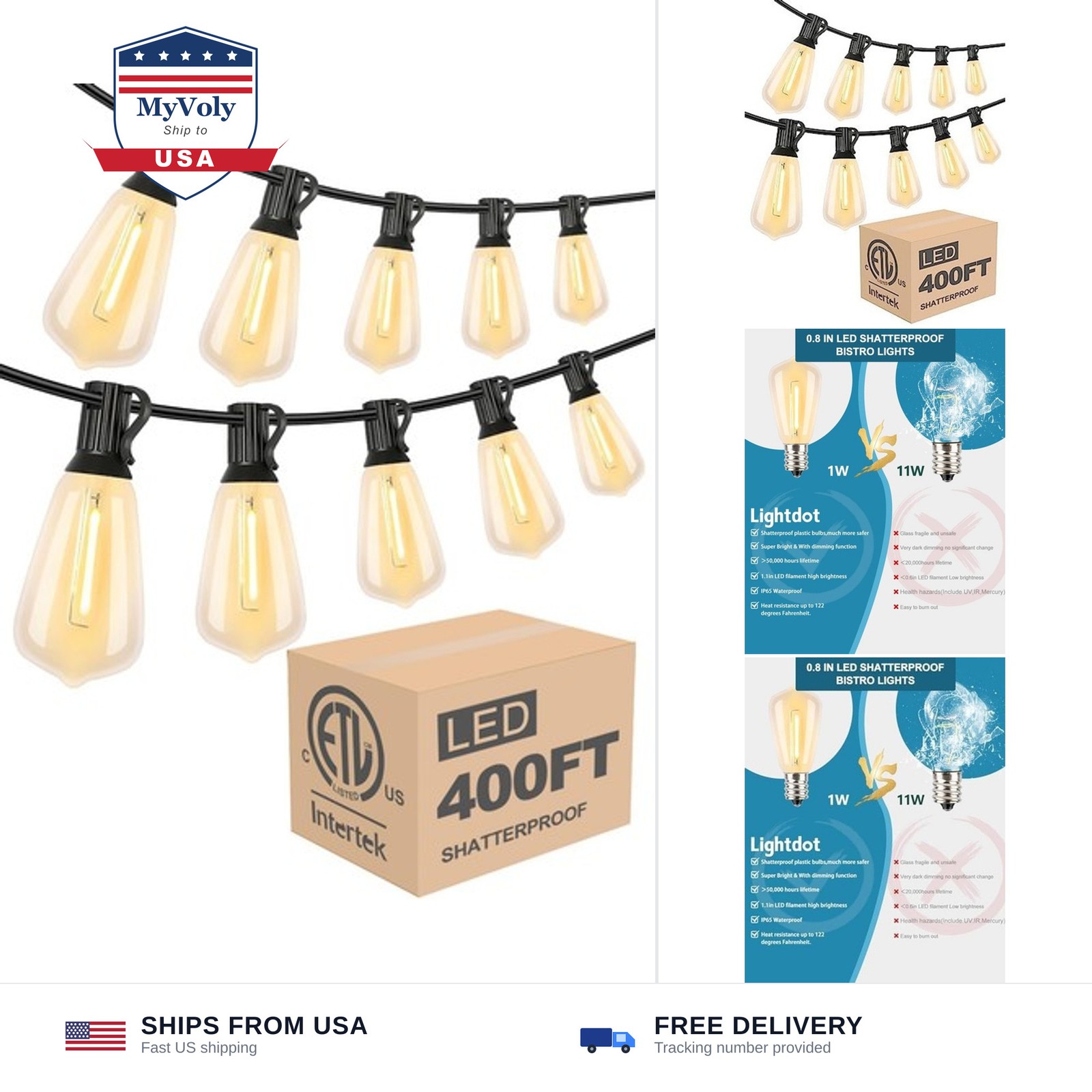 Lightdot 400FT Outdoor String Lights, LED Bistro String Lights with Shatterpr…