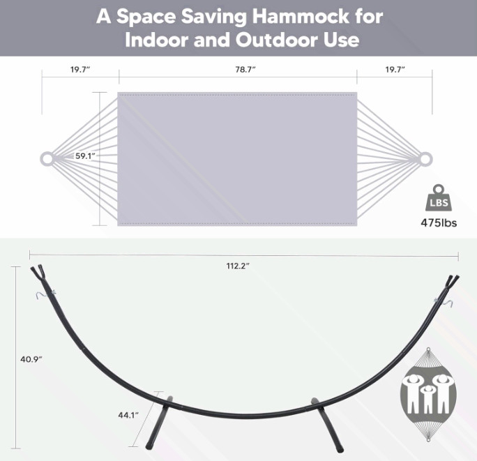 Stand Alone Hammock for Outside, 2-Person Self-Standing, Light Gray